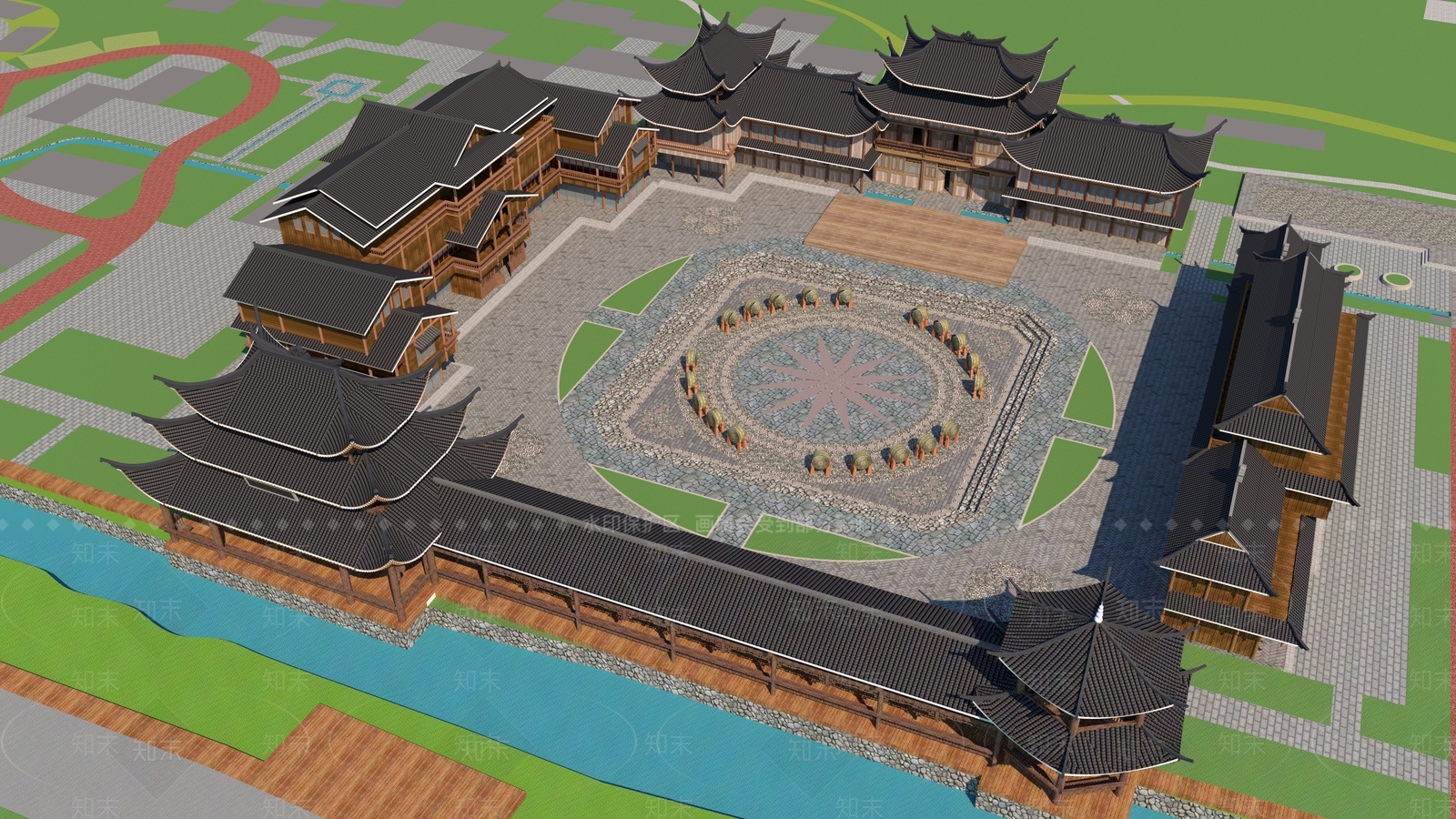 中式广场景观3D模型下载【ID:1183438742】