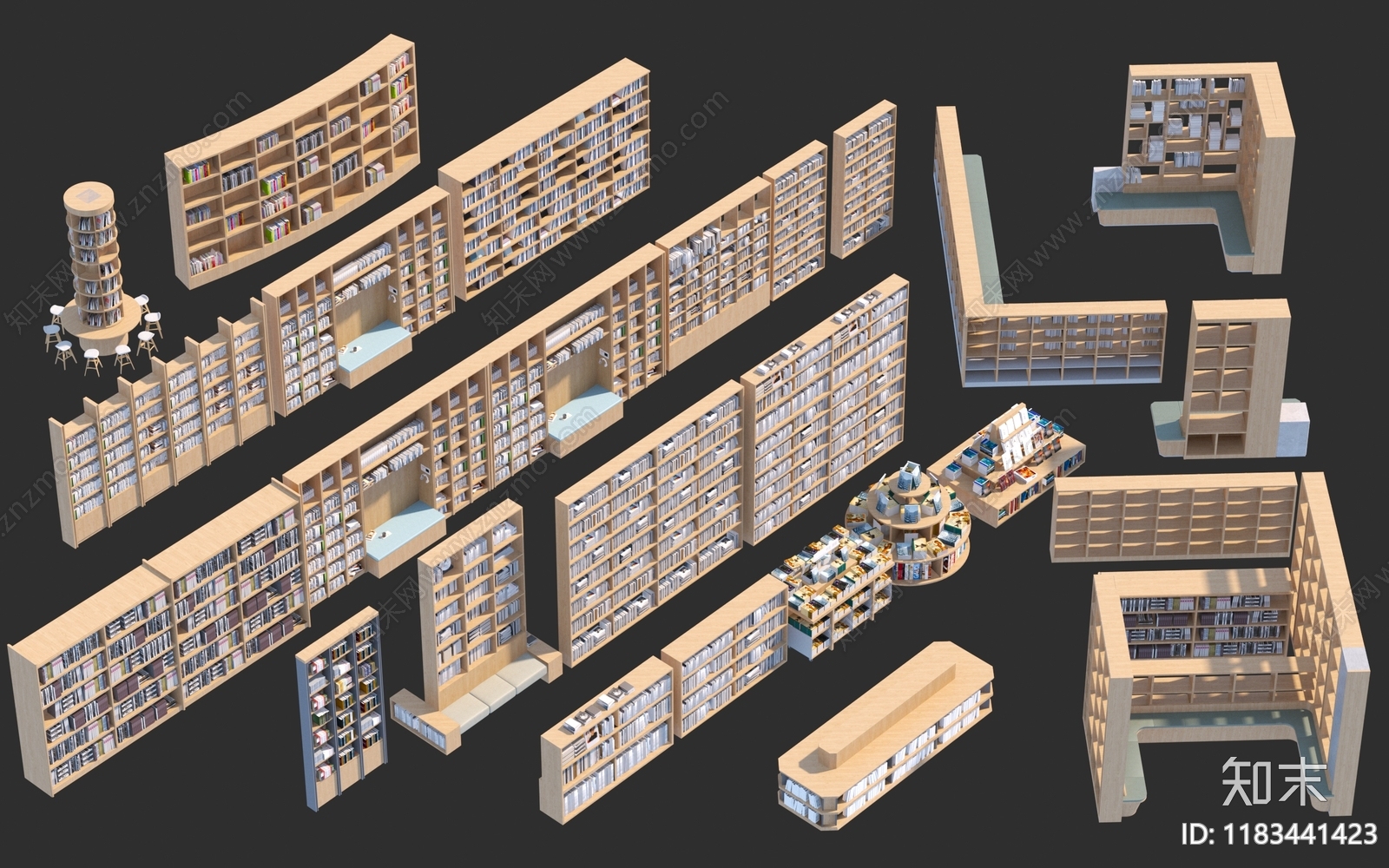 现代书柜3D模型下载【ID:1183441423】