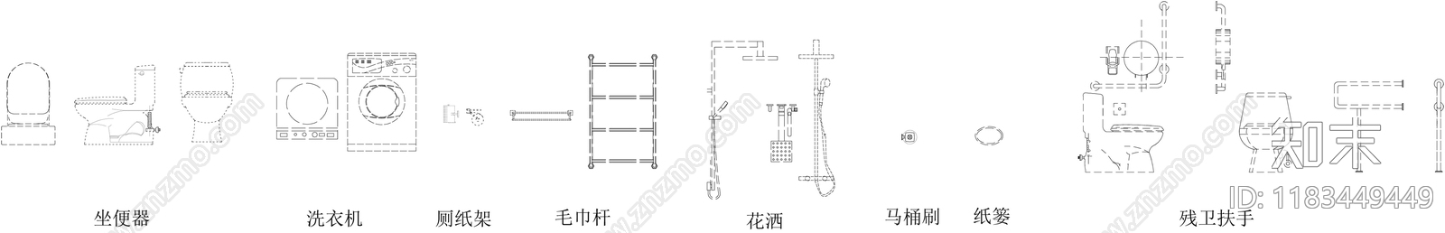 现代卫浴设施cad施工图下载【ID:1183449449】