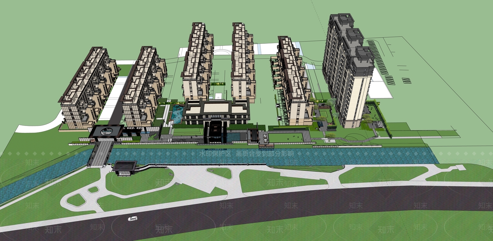 现代高层住宅SU模型下载【ID:1183456836】