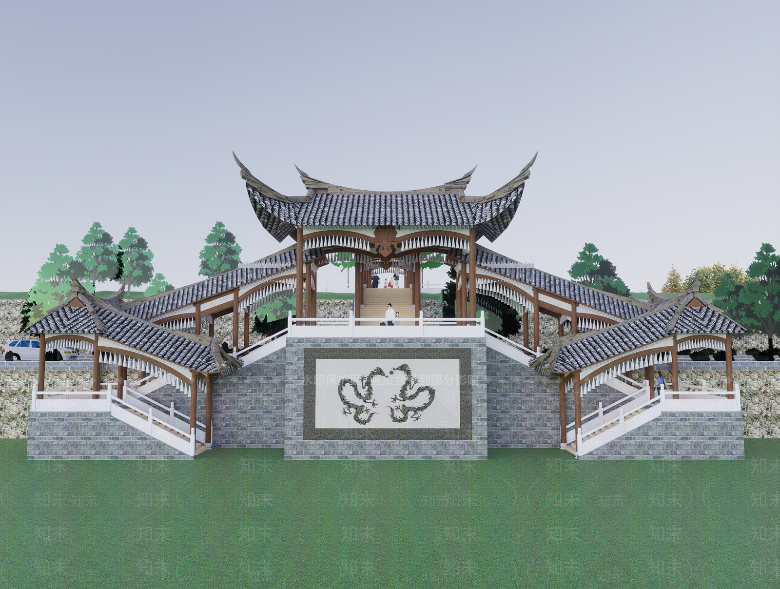 新中式中式天桥SU模型下载【ID:1183459872】