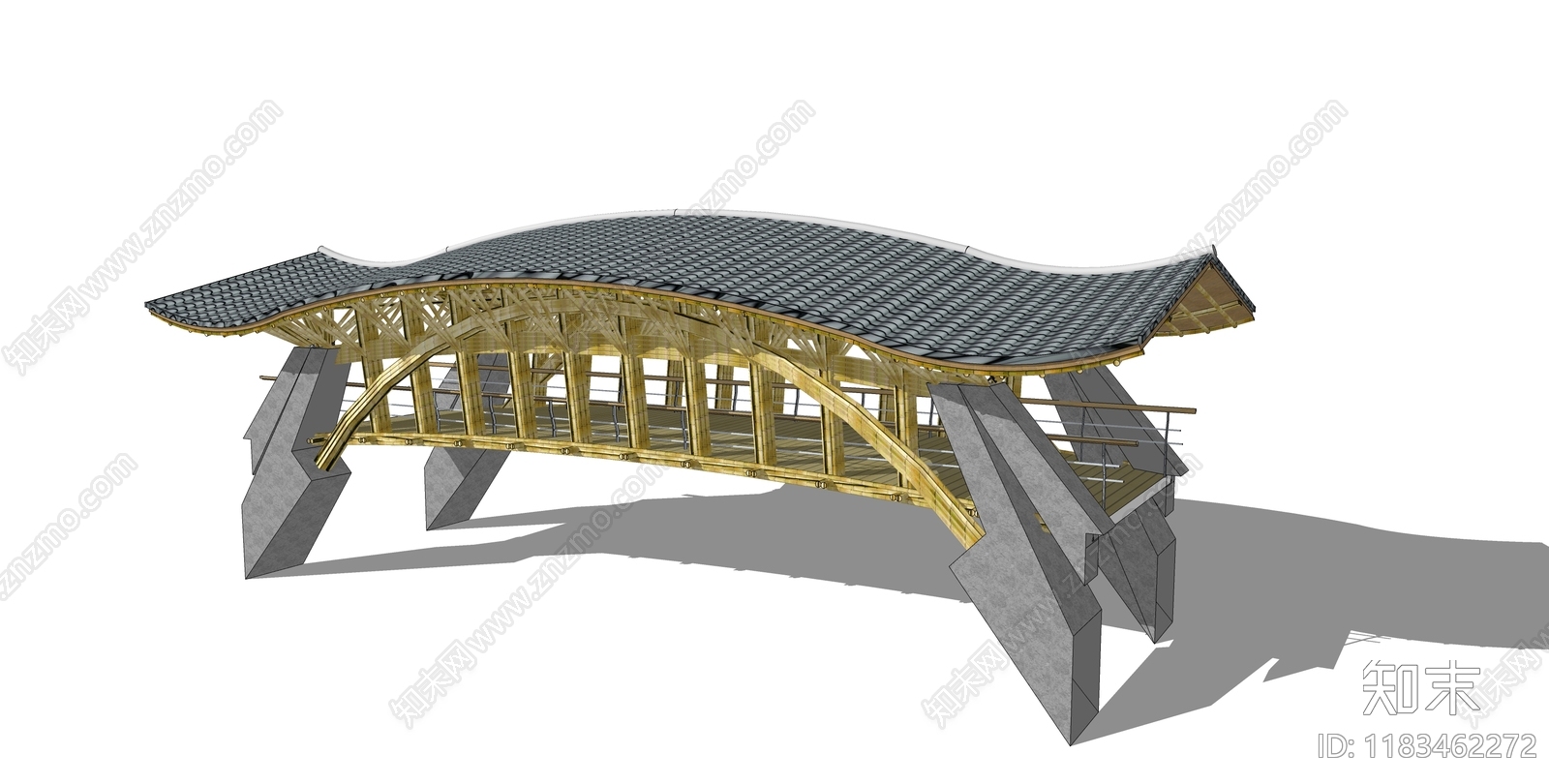 新中式中式景观桥SU模型下载【ID:1183462272】