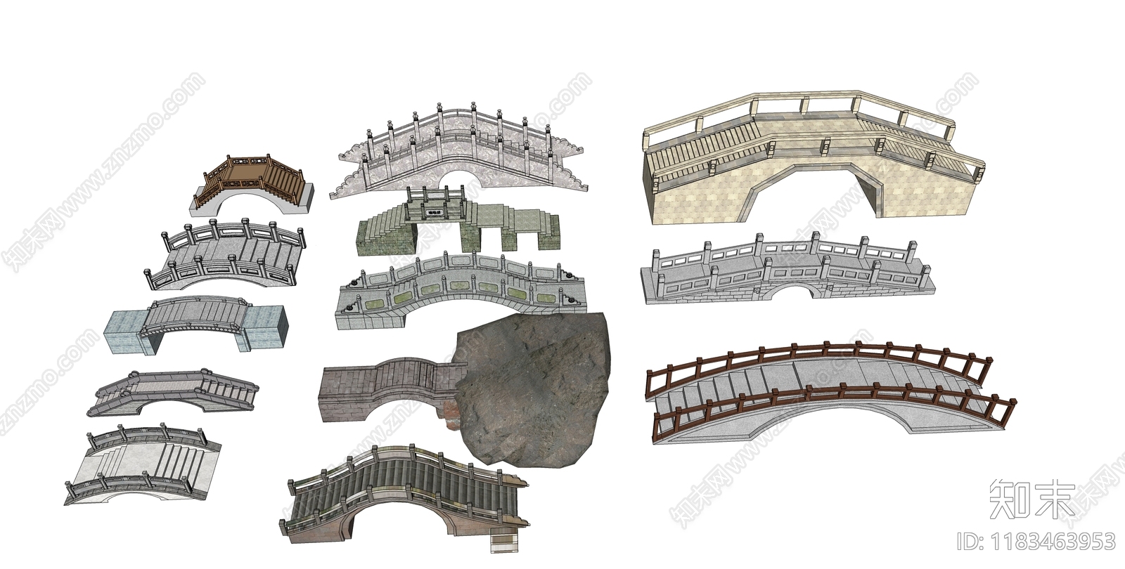 新中式中式景观桥SU模型下载【ID:1183463953】