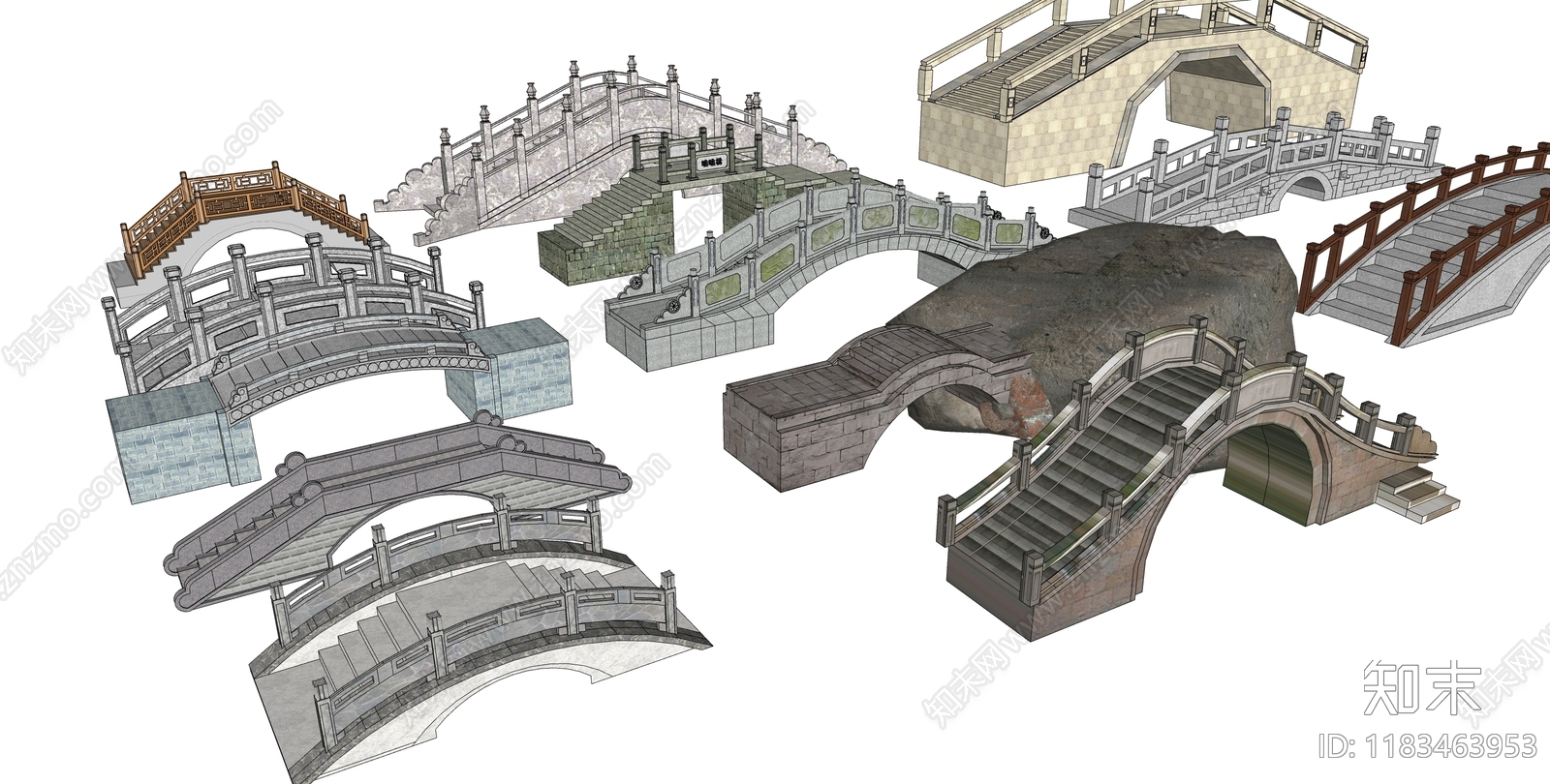 新中式中式景观桥SU模型下载【ID:1183463953】