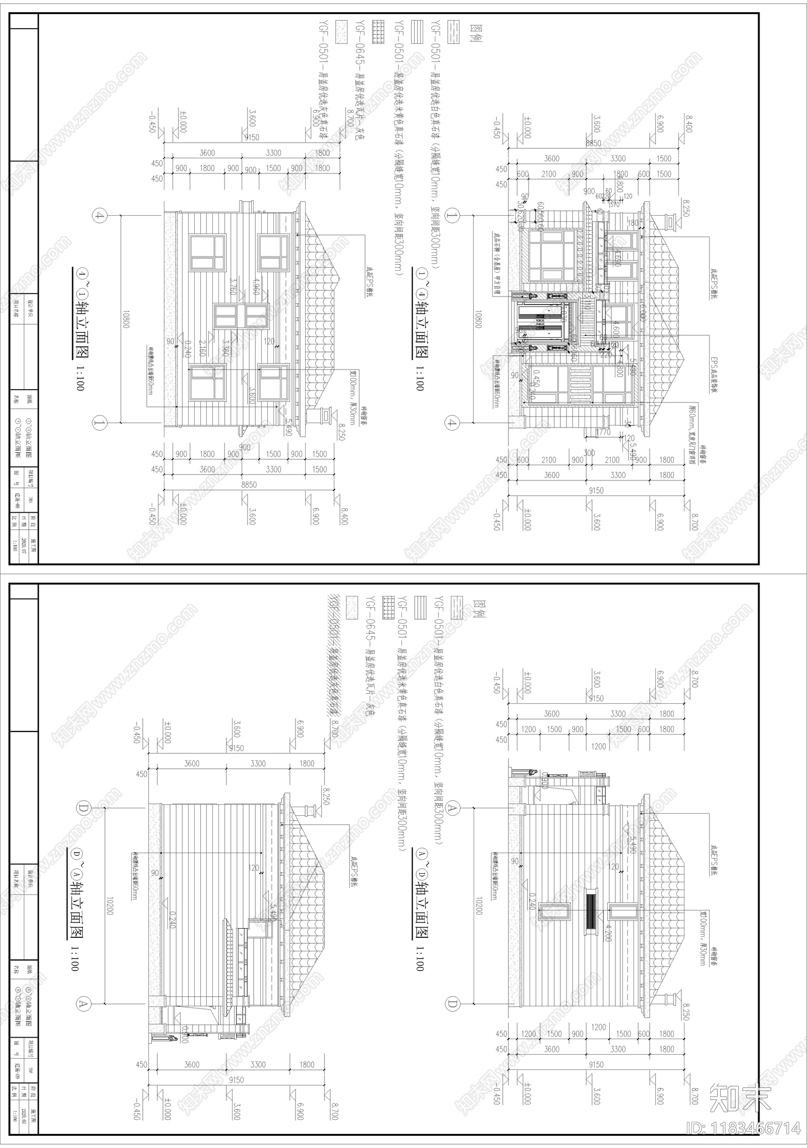 现代新中式别墅建筑cad施工图下载【ID:1183466714】