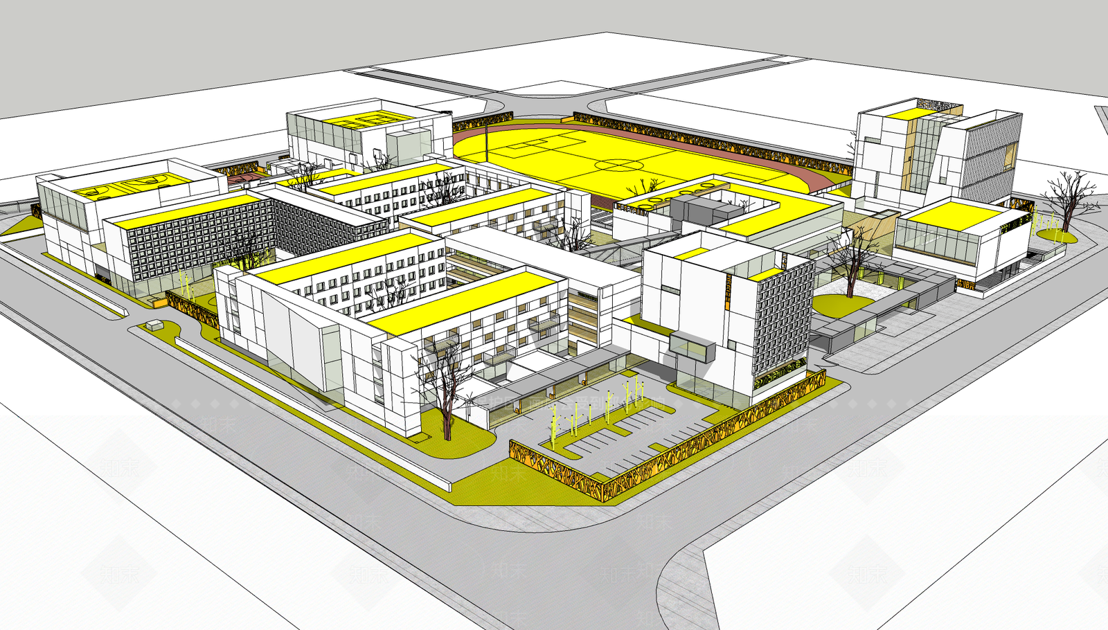 现代学校建筑SU模型下载【ID:1183467500】