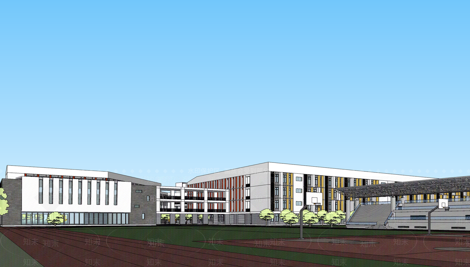 现代学校建筑SU模型下载【ID:1183469006】