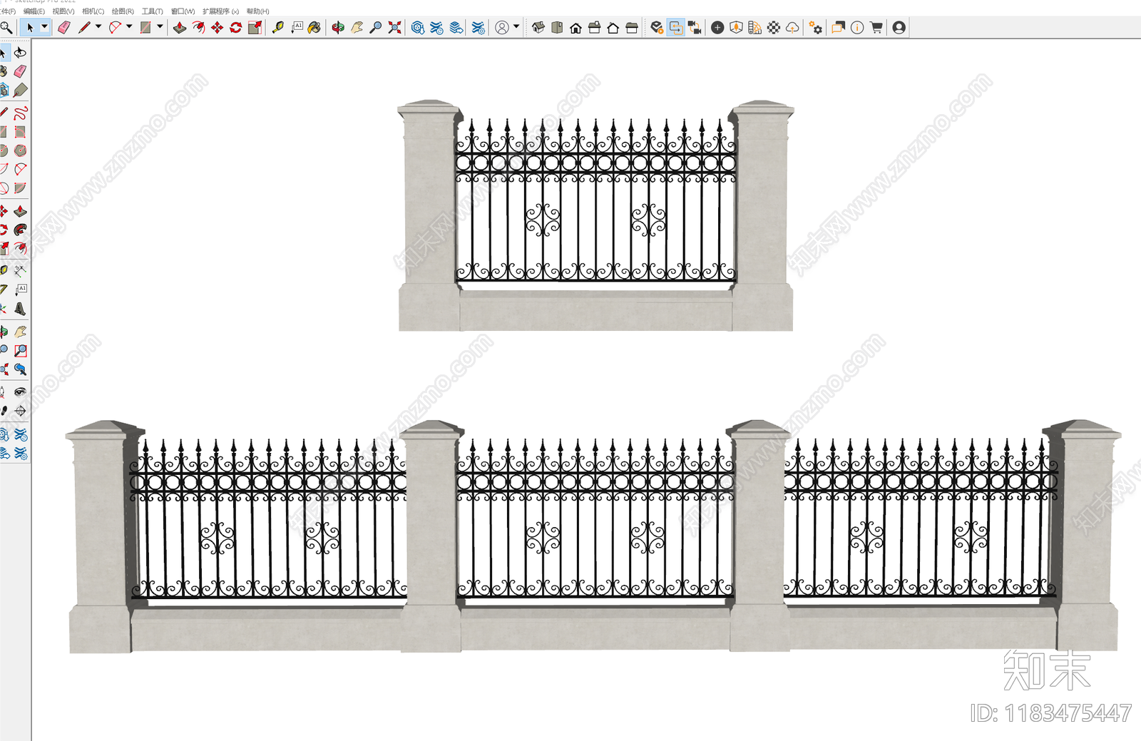 美式欧式围墙SU模型下载【ID:1183475447】