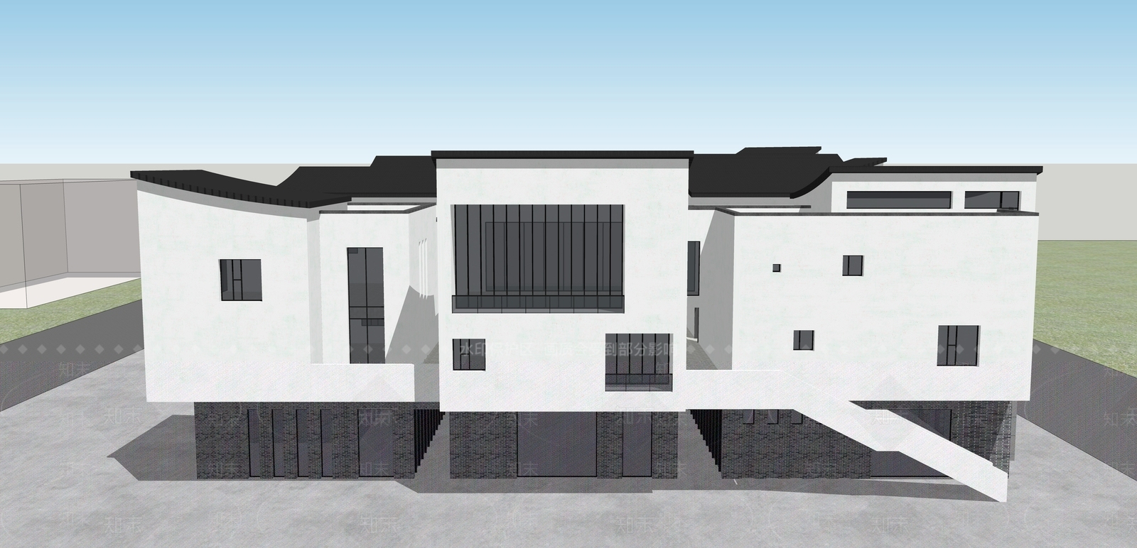 新中式现代民宿建筑SU模型下载【ID:1183479979】