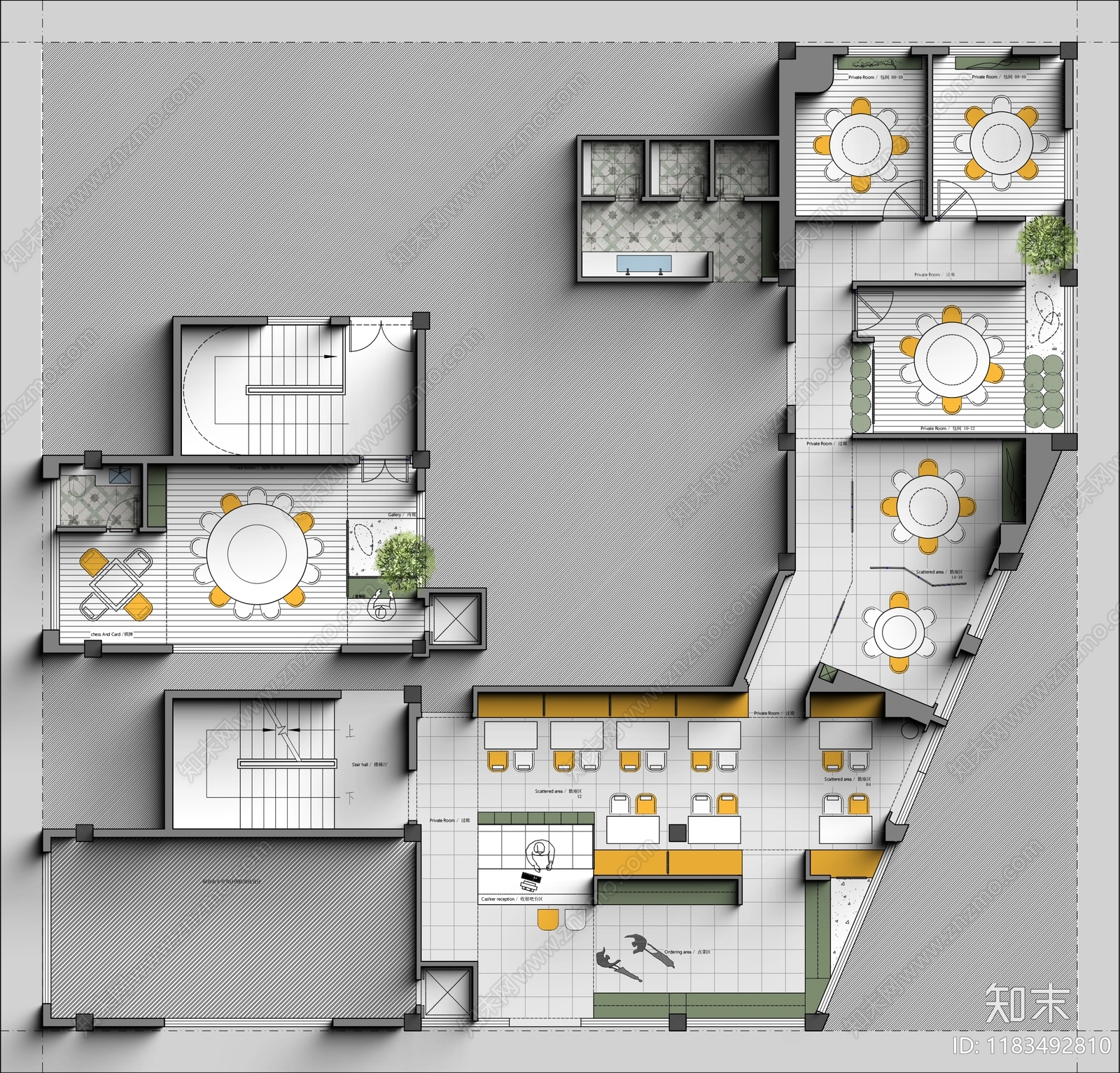 中餐厅cad施工图下载【ID:1183492810】