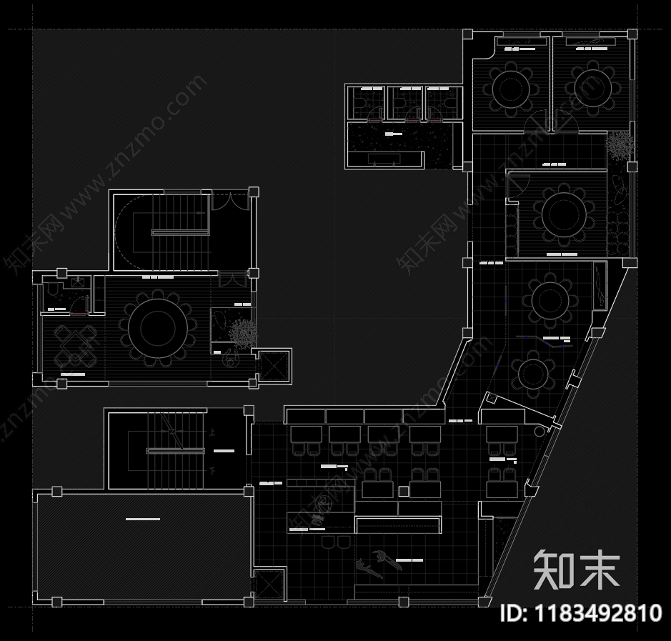 中餐厅cad施工图下载【ID:1183492810】