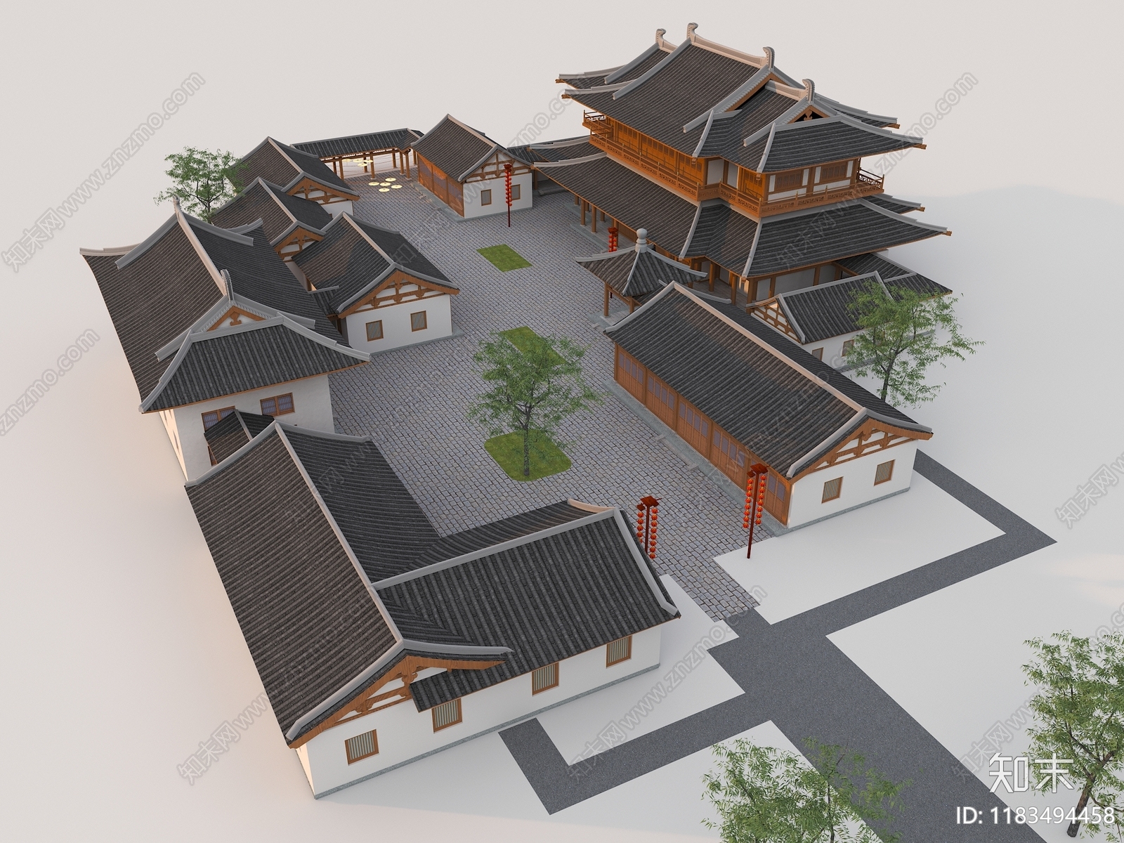 新中式中式古建3D模型下载【ID:1183494458】