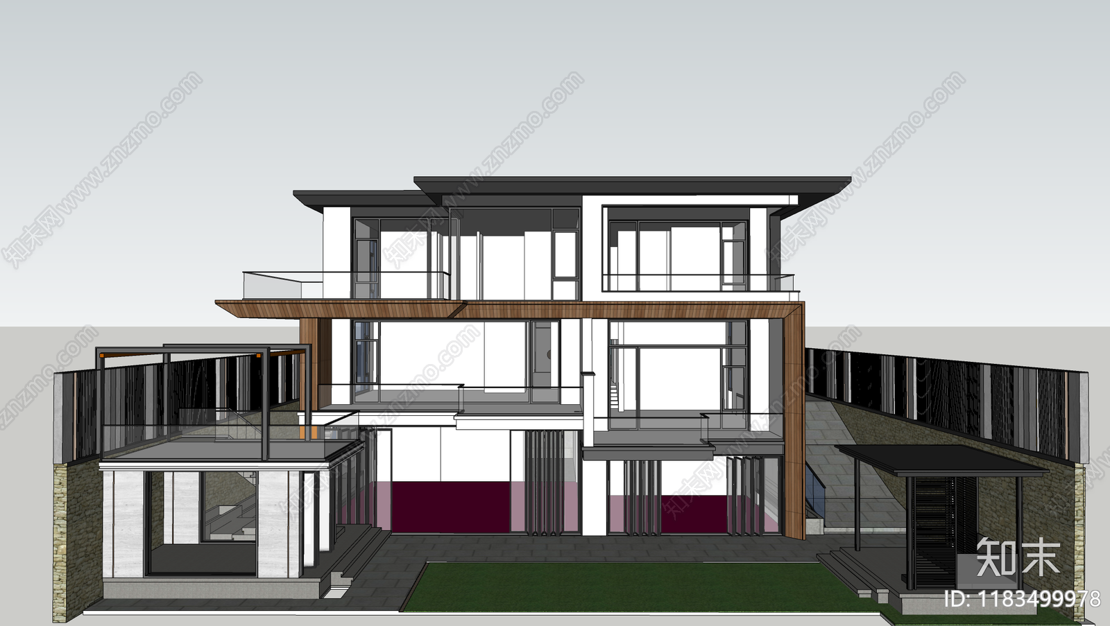 现代别墅SU模型下载【ID:1183499978】