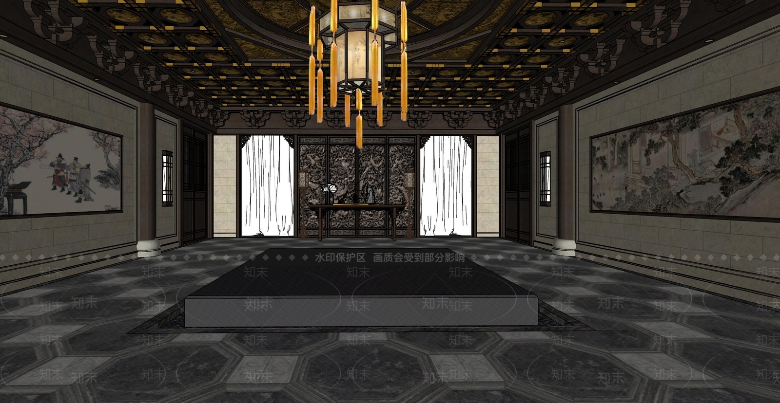 中式办公大堂SU模型下载【ID:1183502583】