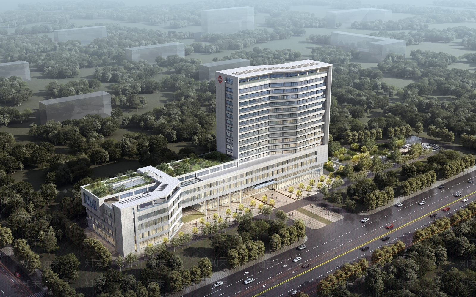 现代新中式医院建筑SU模型下载【ID:1183503915】