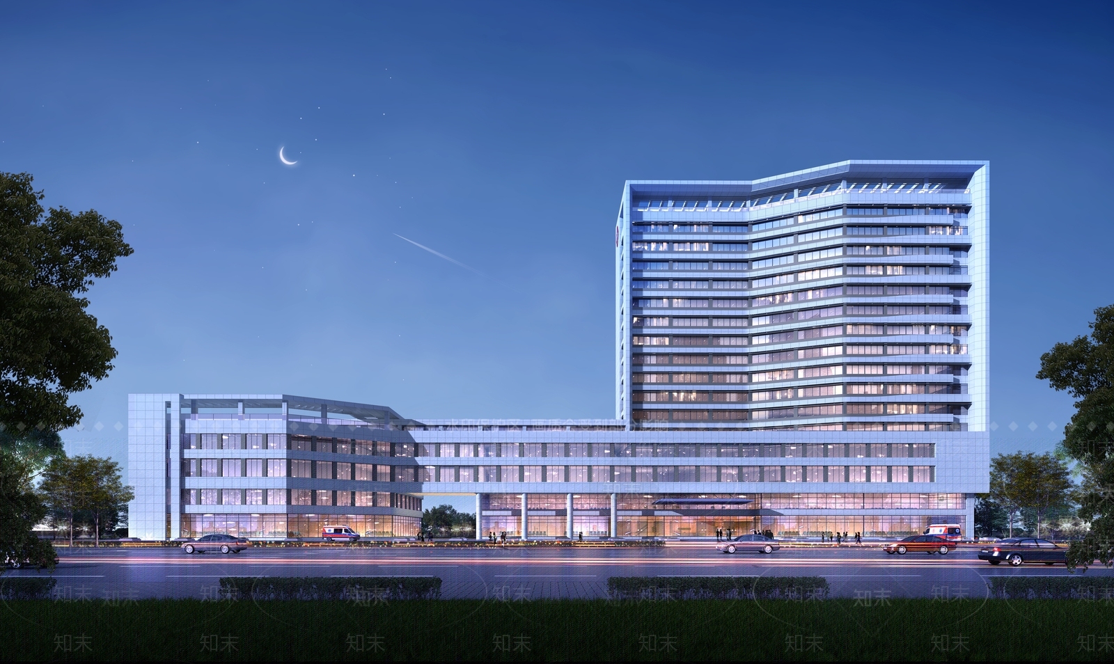 现代新中式医院建筑SU模型下载【ID:1183503915】