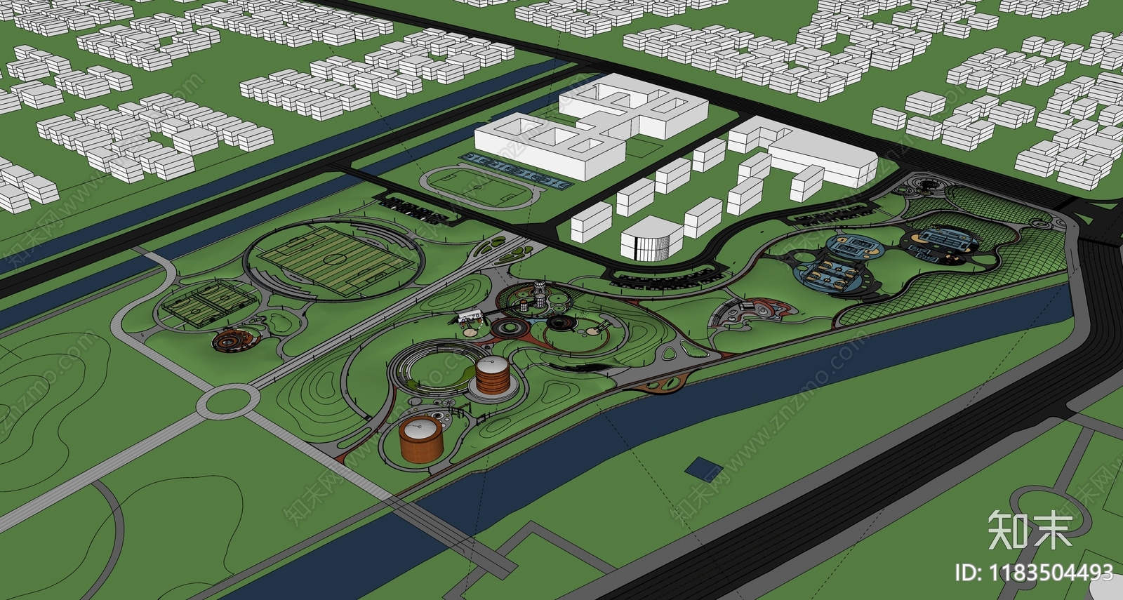 现代景观公园SU模型下载【ID:1183504493】