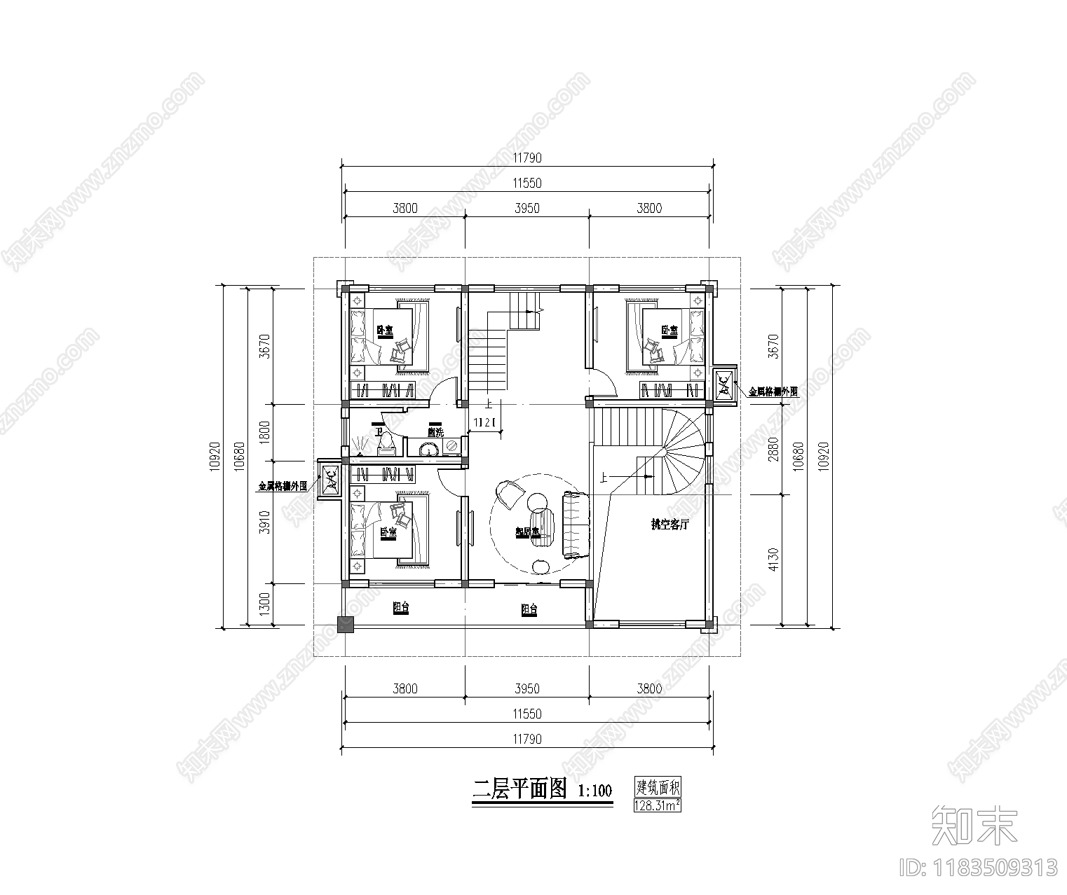 欧式别墅建筑cad施工图下载【ID:1183509313】