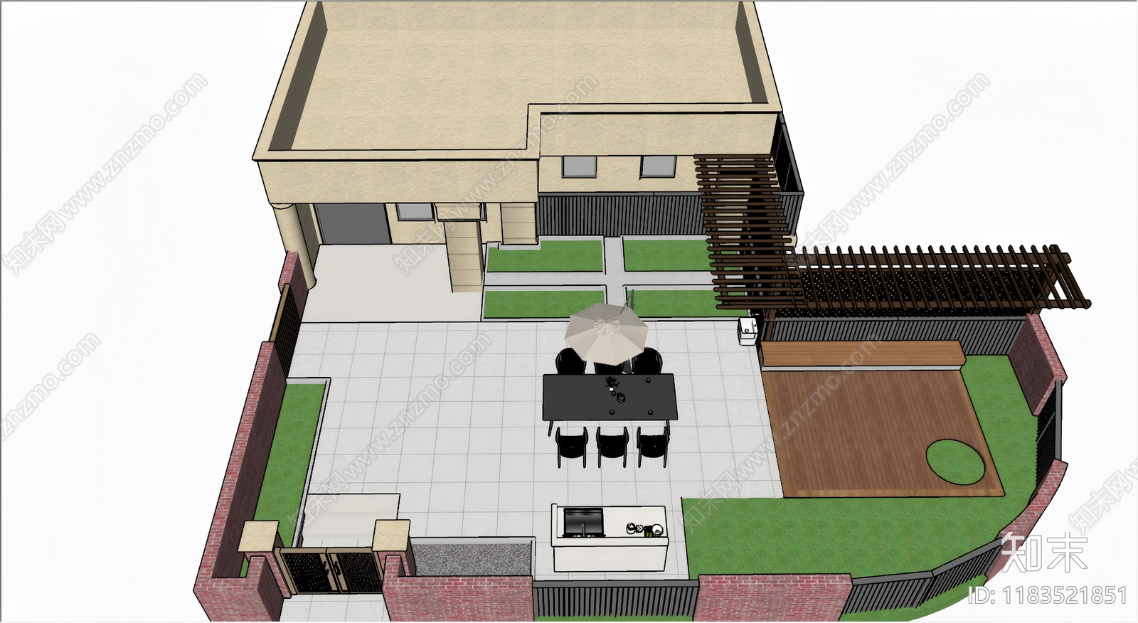 现代别墅庭院SU模型下载【ID:1183521851】