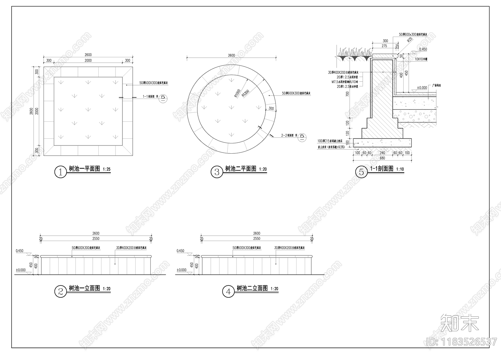 现代树池cad施工图下载【ID:1183526537】