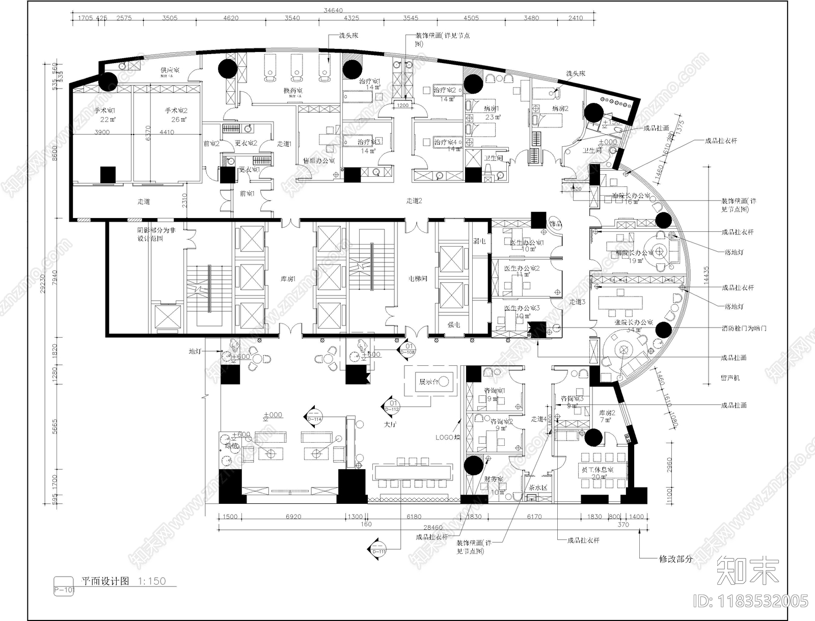 现代医院cad施工图下载【ID:1183532005】