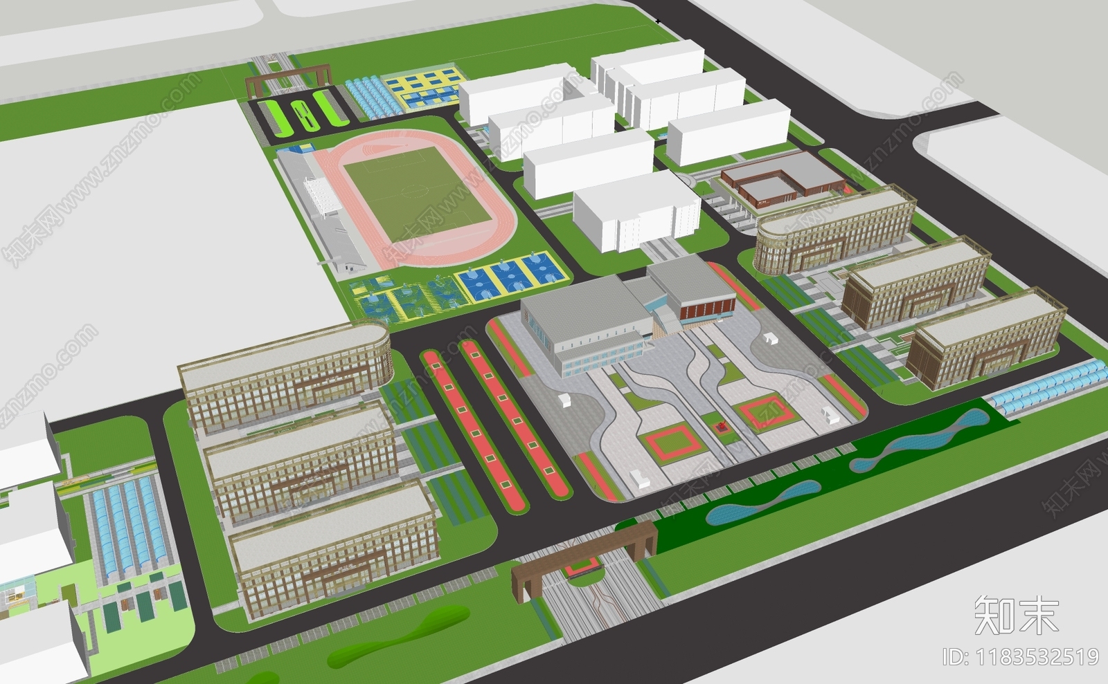 现代校园景观SU模型下载【ID:1183532519】