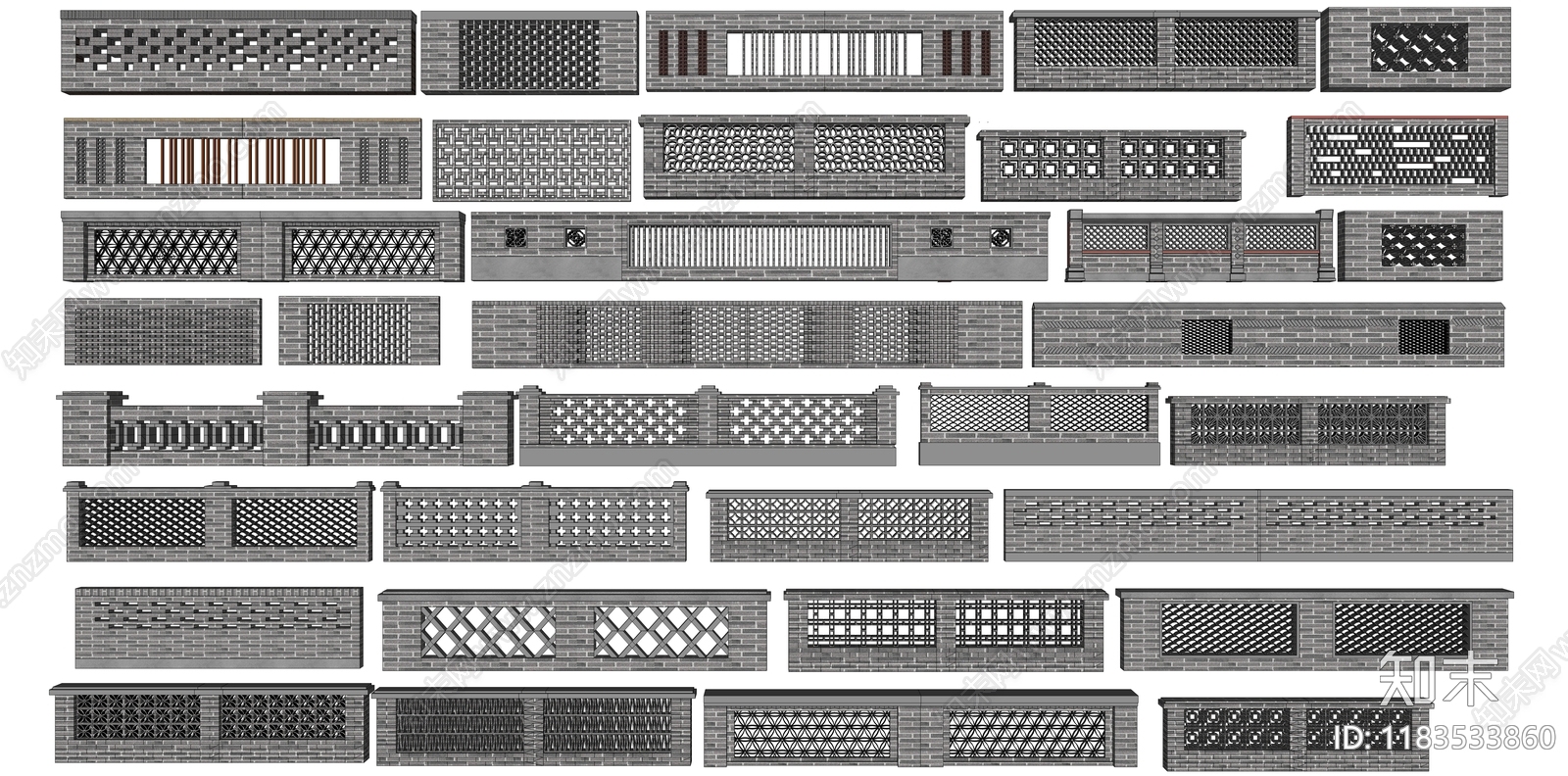 中式新中式围墙SU模型下载【ID:1183533860】