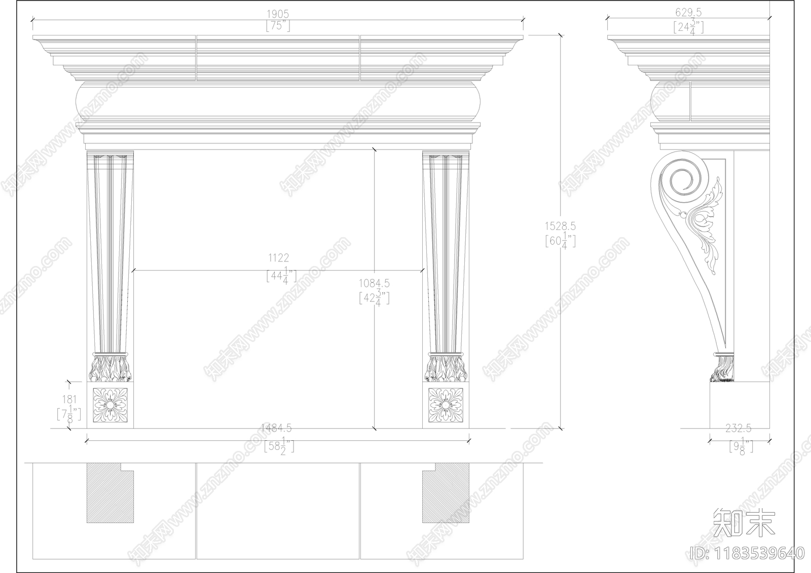 法式欧式壁炉cad施工图下载【ID:1183539640】