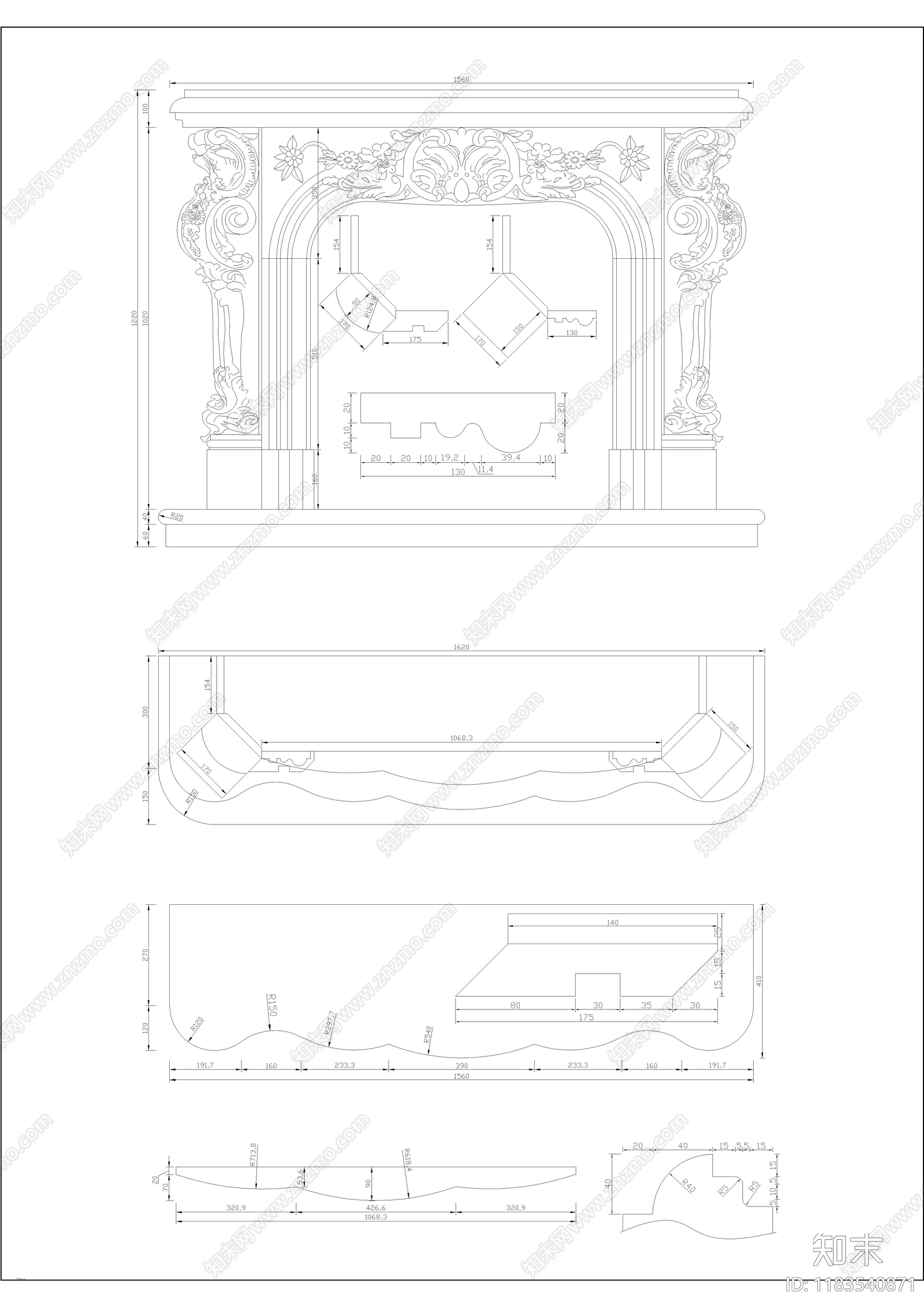 法式欧式壁炉cad施工图下载【ID:1183540871】