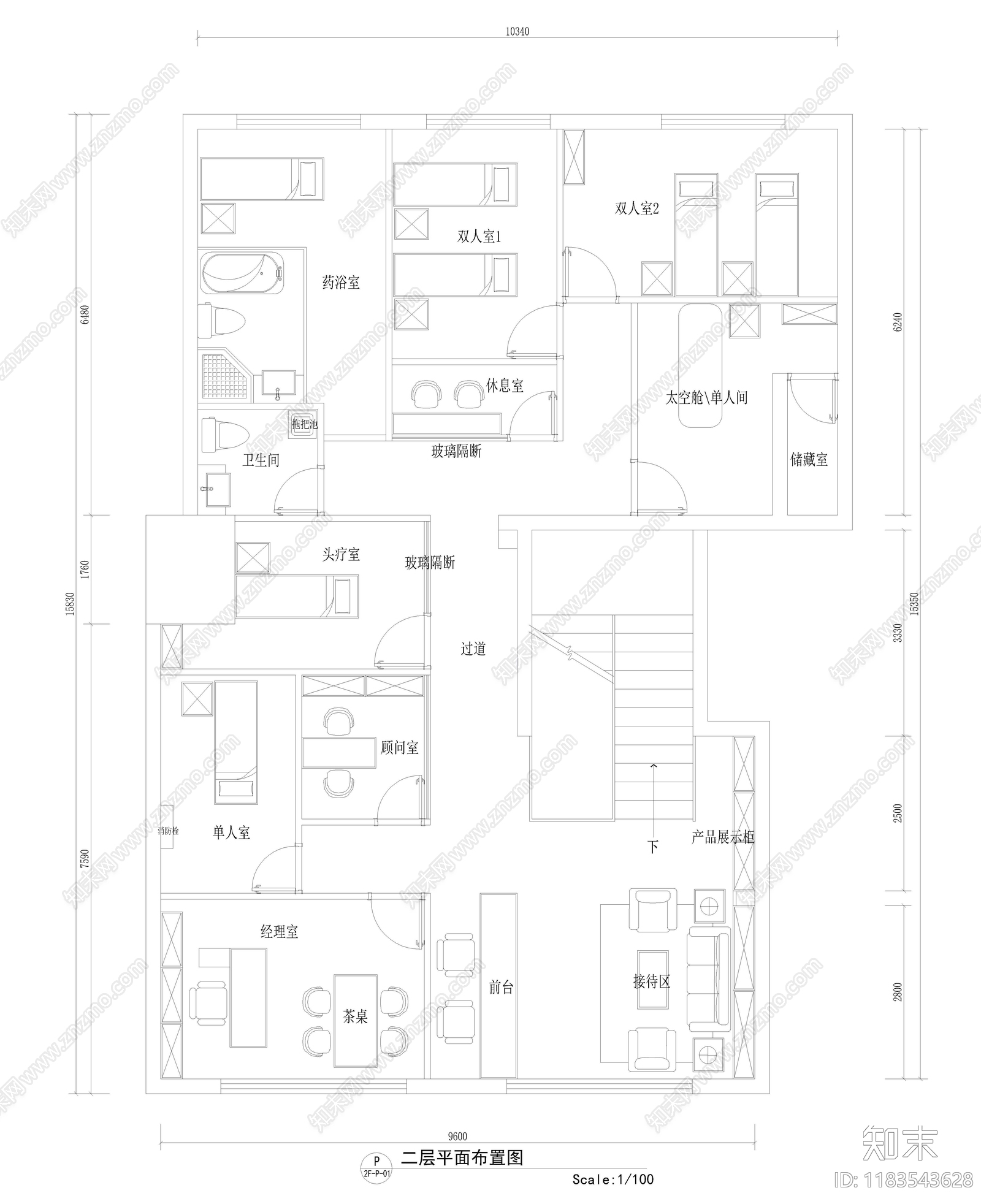 现代美容院cad施工图下载【ID:1183543628】