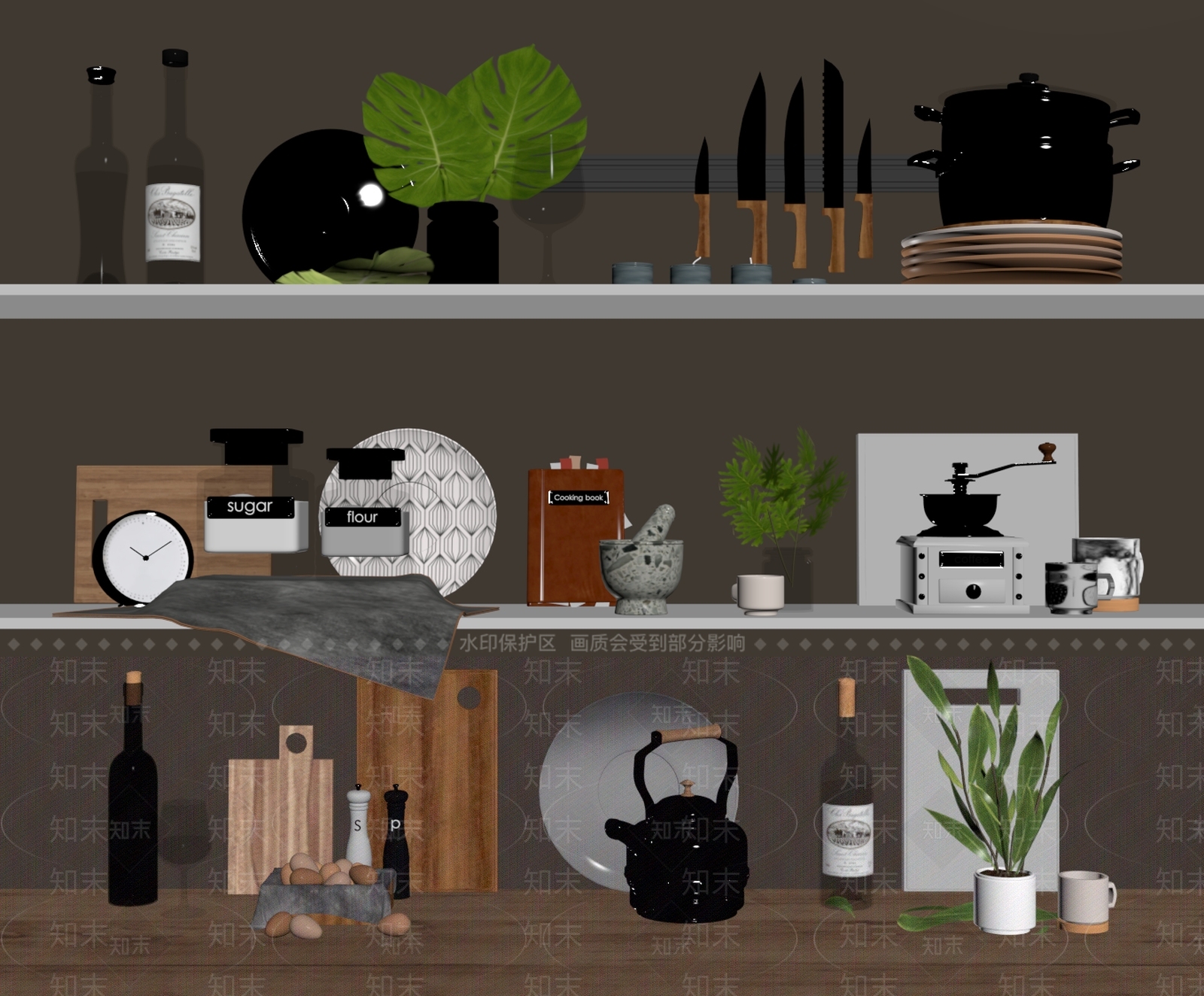 厨房用品组合SU模型下载【ID:1183548457】