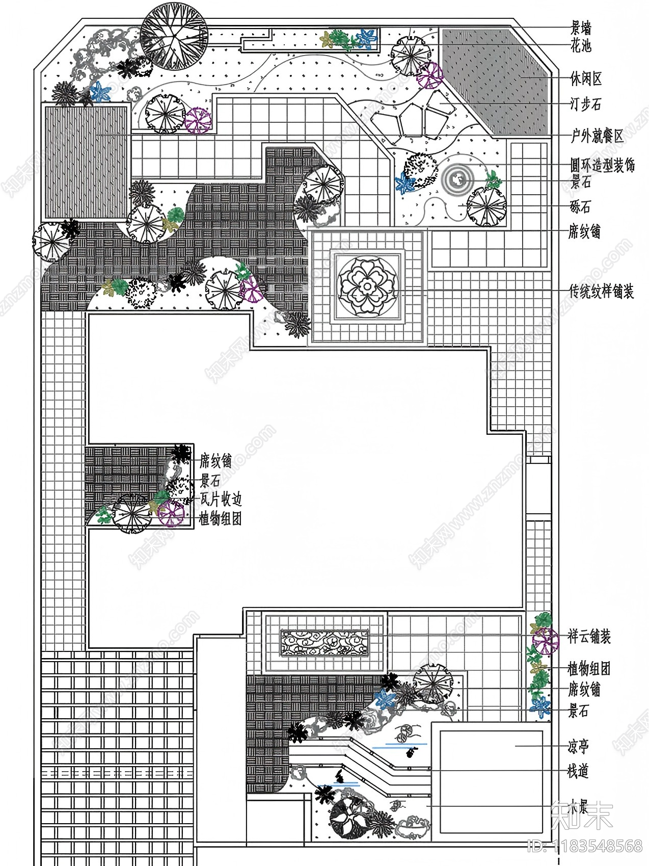 新中式中式庭院cad施工图下载【ID:1183548568】