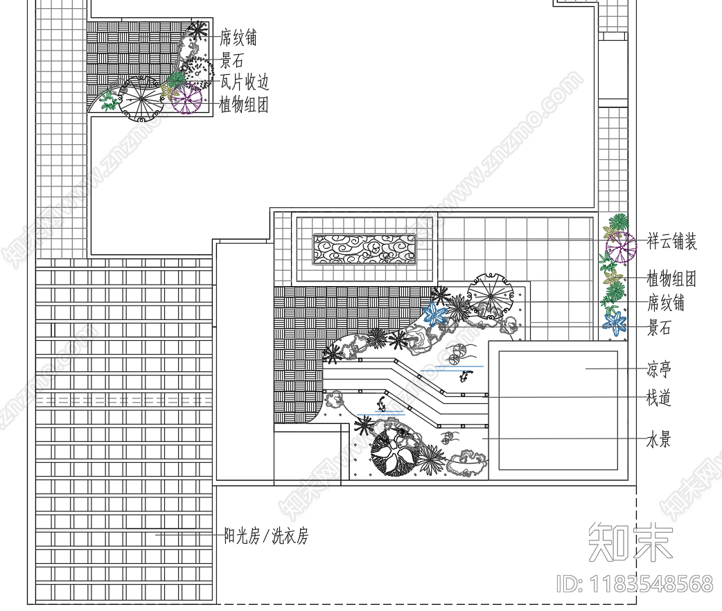 新中式中式庭院cad施工图下载【ID:1183548568】
