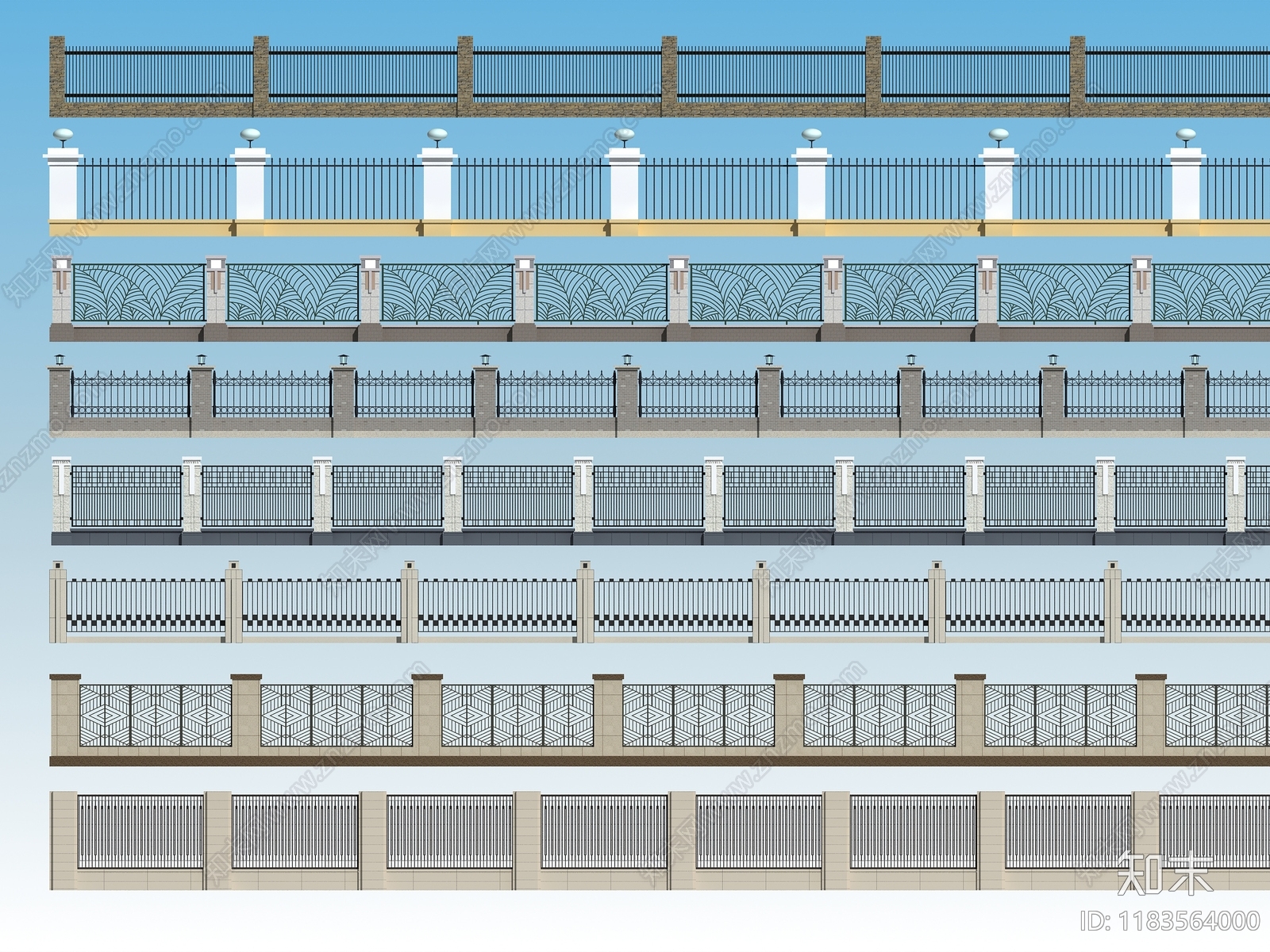 现代欧式围墙3D模型下载【ID:1183564000】