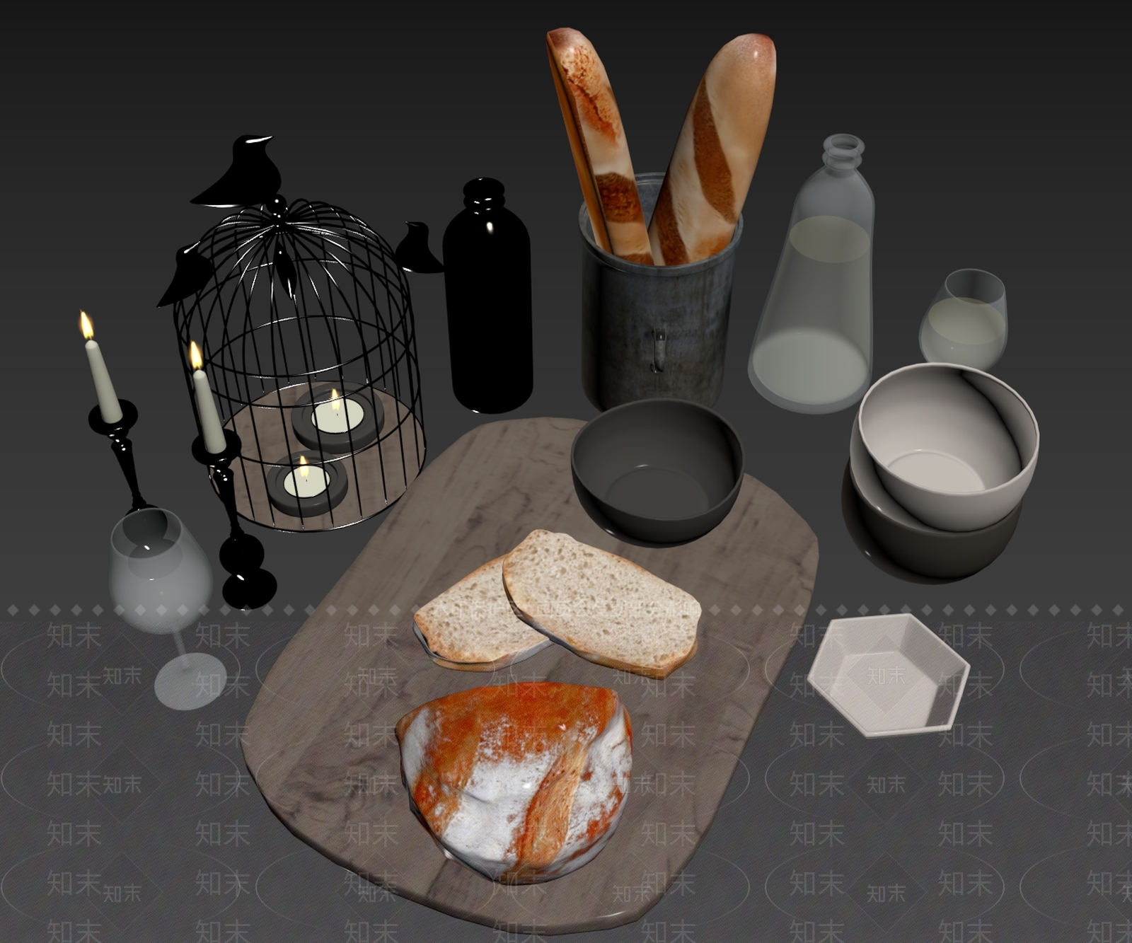 厨房用品组合SU模型下载【ID:1183564219】