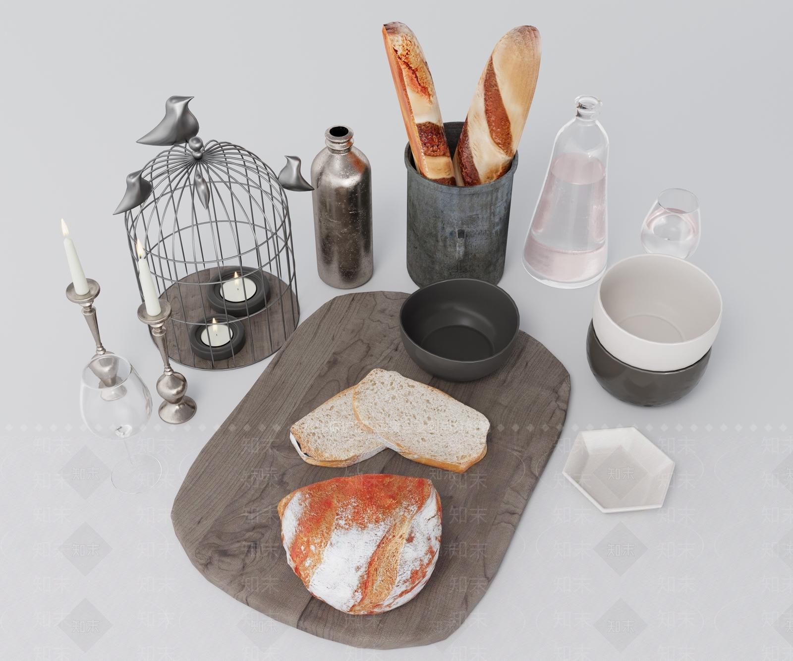 厨房用品组合SU模型下载【ID:1183564219】