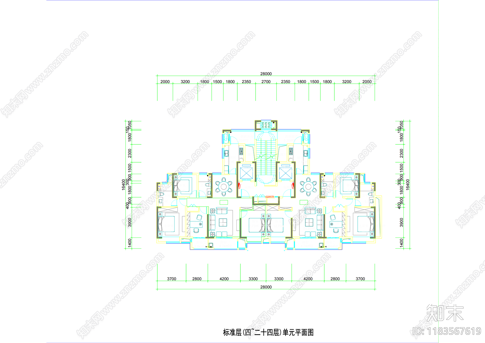 现代住宅楼建筑cad施工图下载【ID:1183567619】