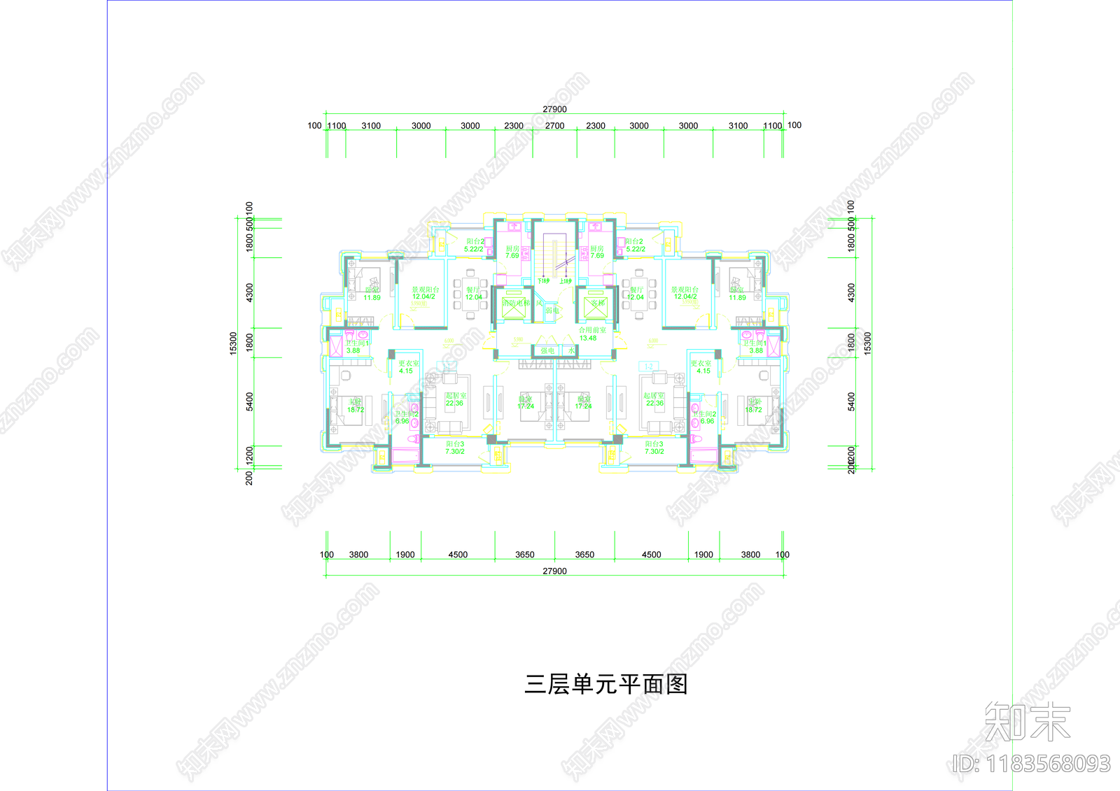 现代住宅楼建筑cad施工图下载【ID:1183568093】