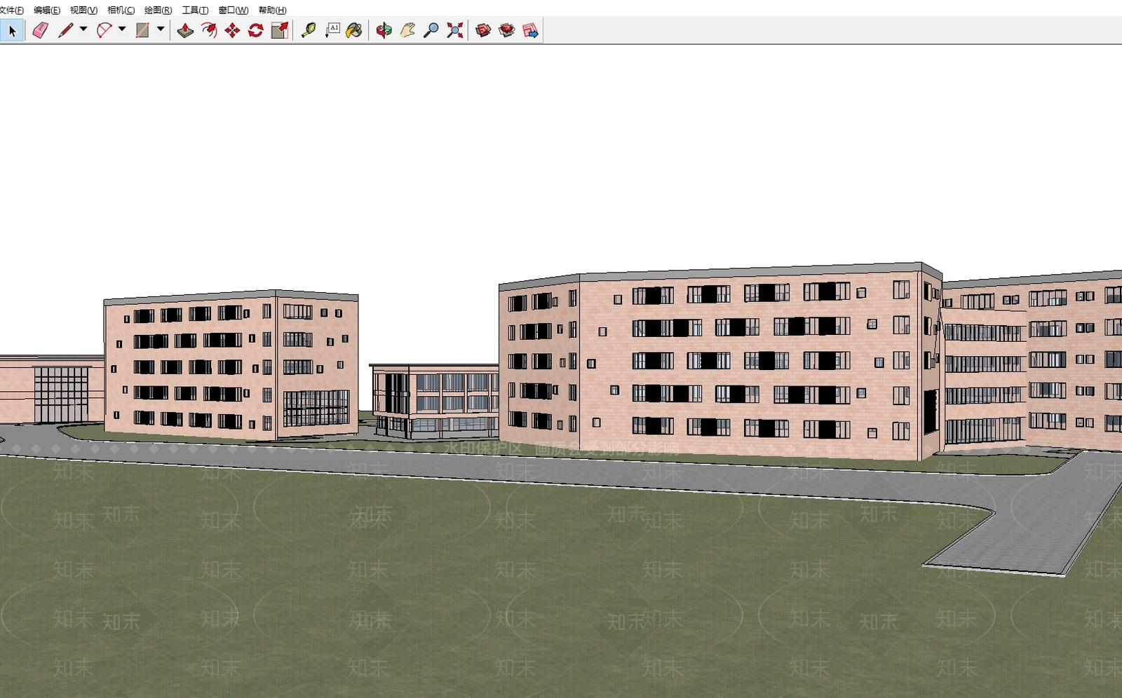 现代美式学校建筑SU模型下载【ID:1183570535】