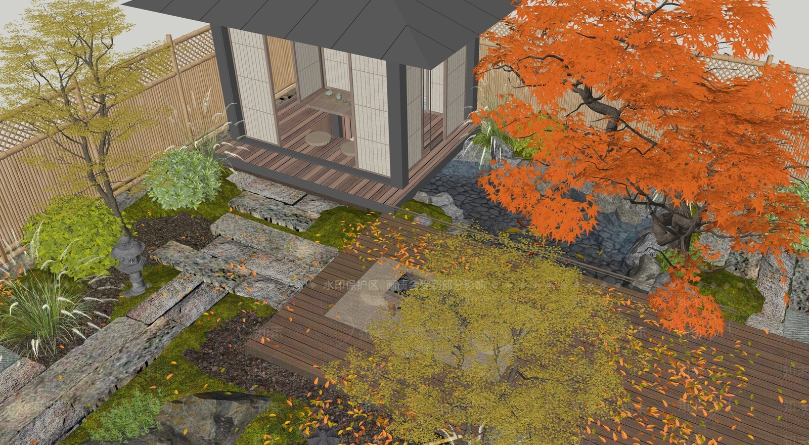 日式新中式乡村庭院SU模型下载【ID:1183570429】