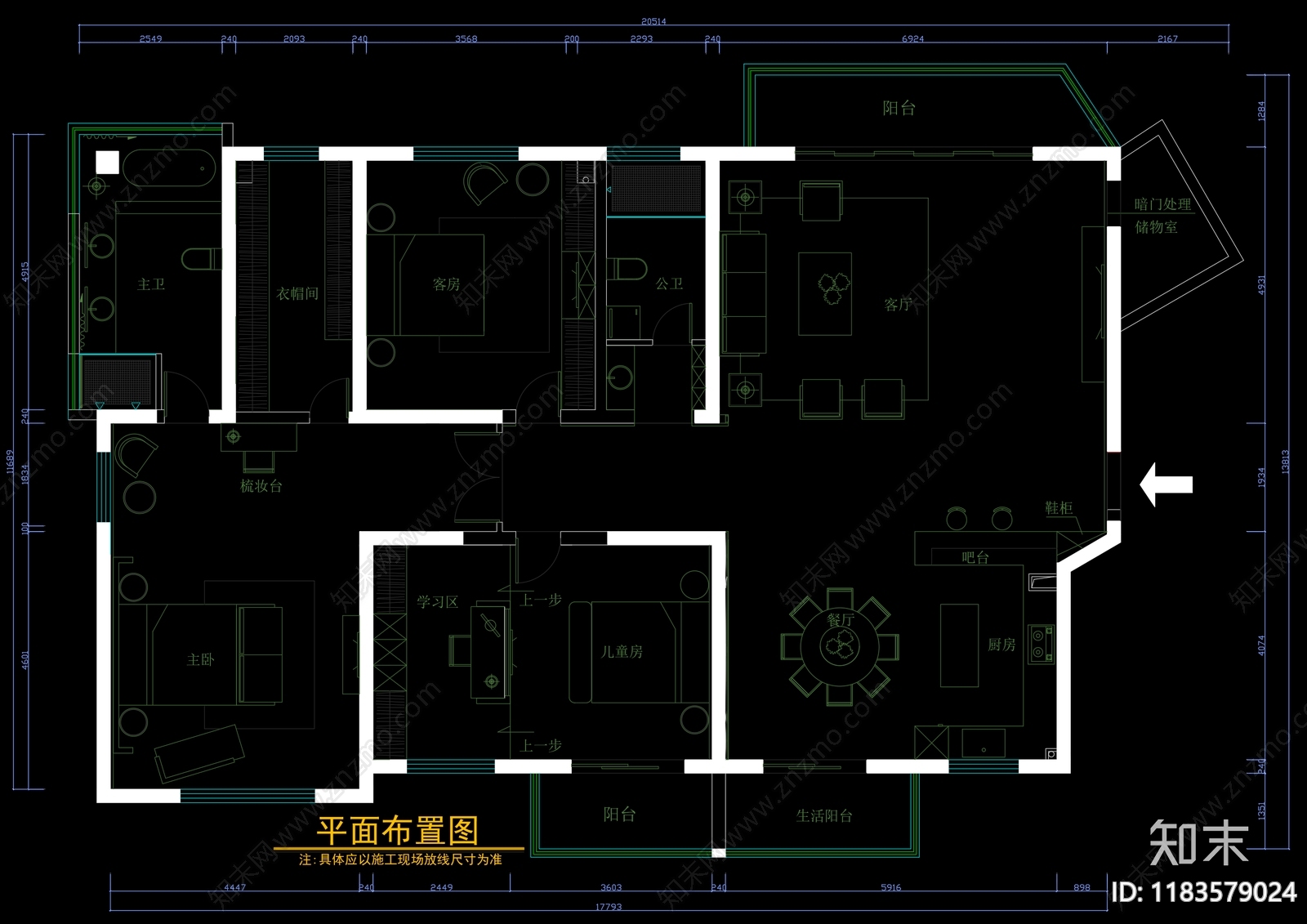 现代家装图库cad施工图下载【ID:1183579024】
