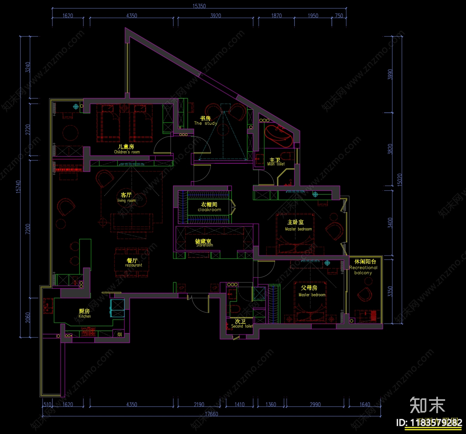 现代家装图库cad施工图下载【ID:1183579282】