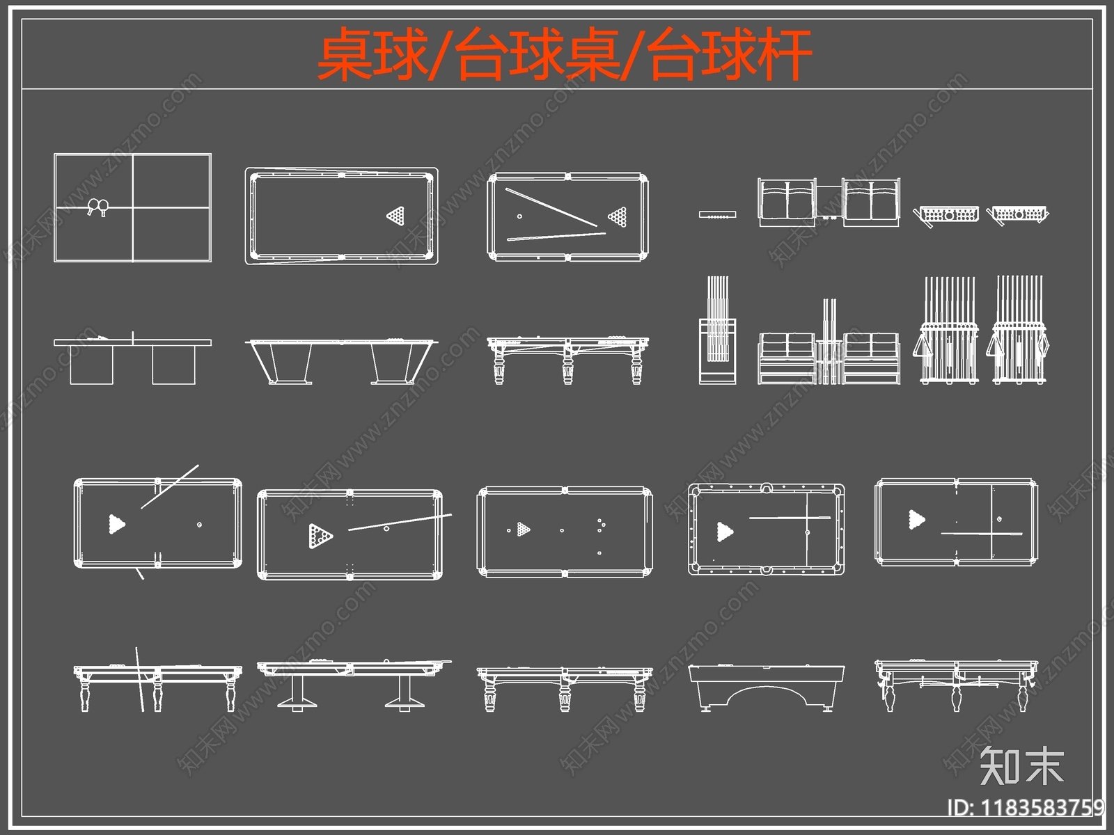 现代桌椅cad施工图下载【ID:1183583759】