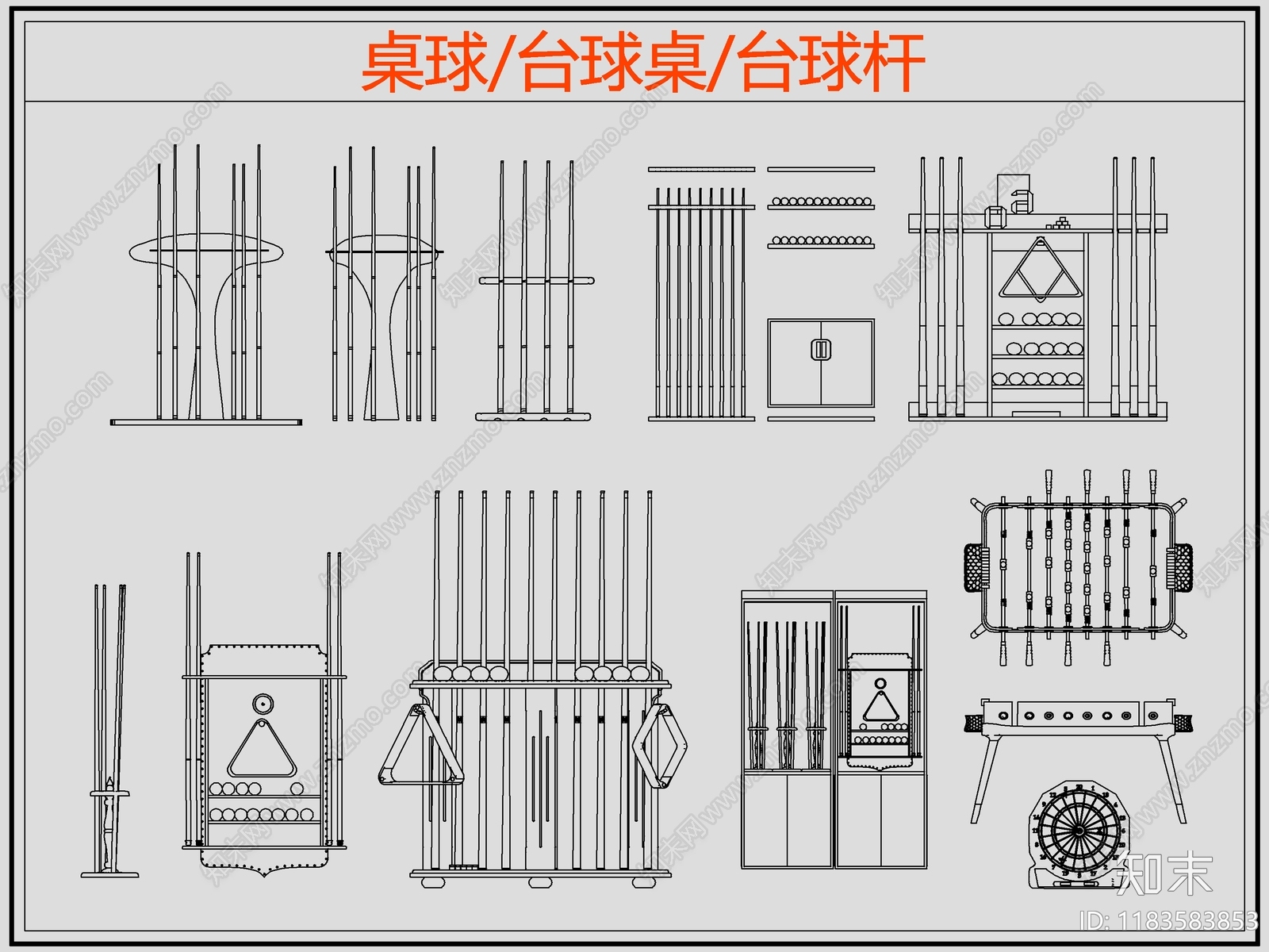 现代桌椅cad施工图下载【ID:1183583853】