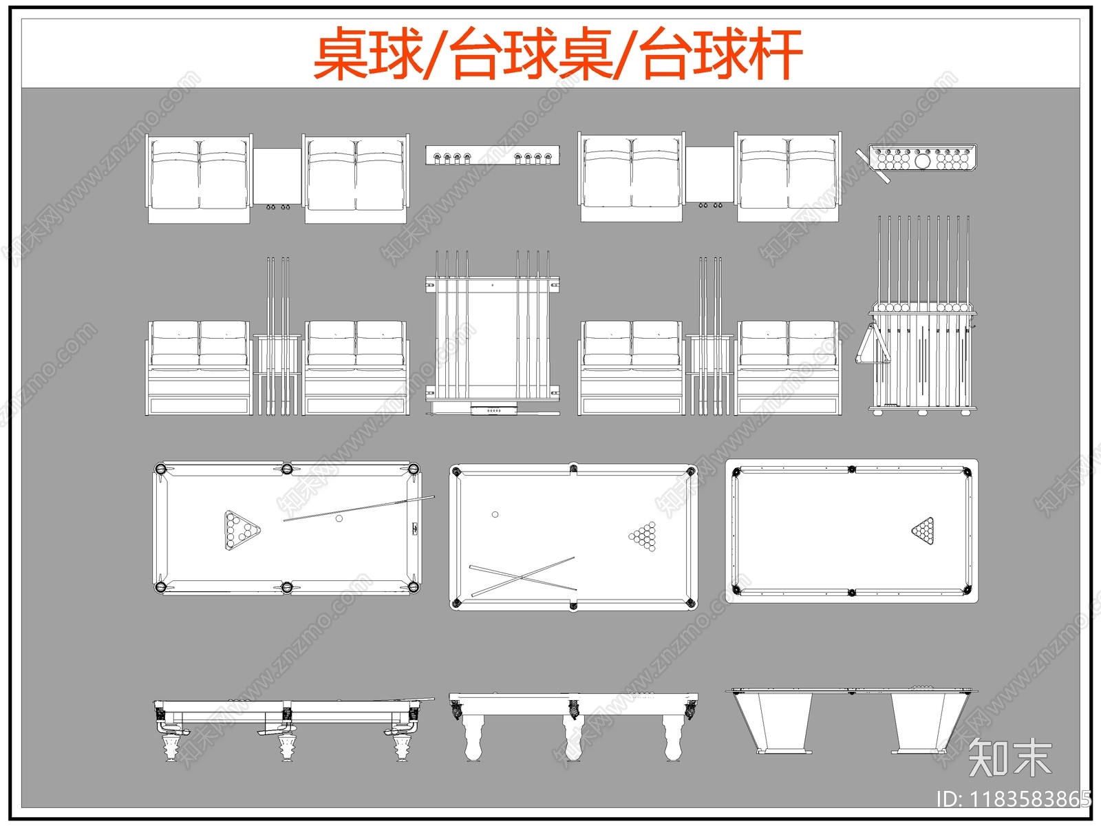 现代桌椅cad施工图下载【ID:1183583865】