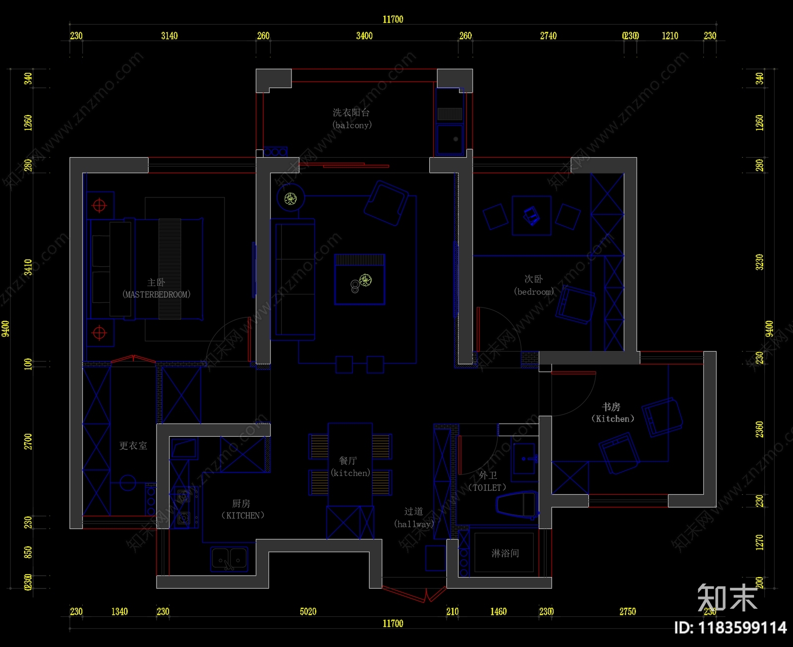 现代新中式家装图库cad施工图下载【ID:1183599114】