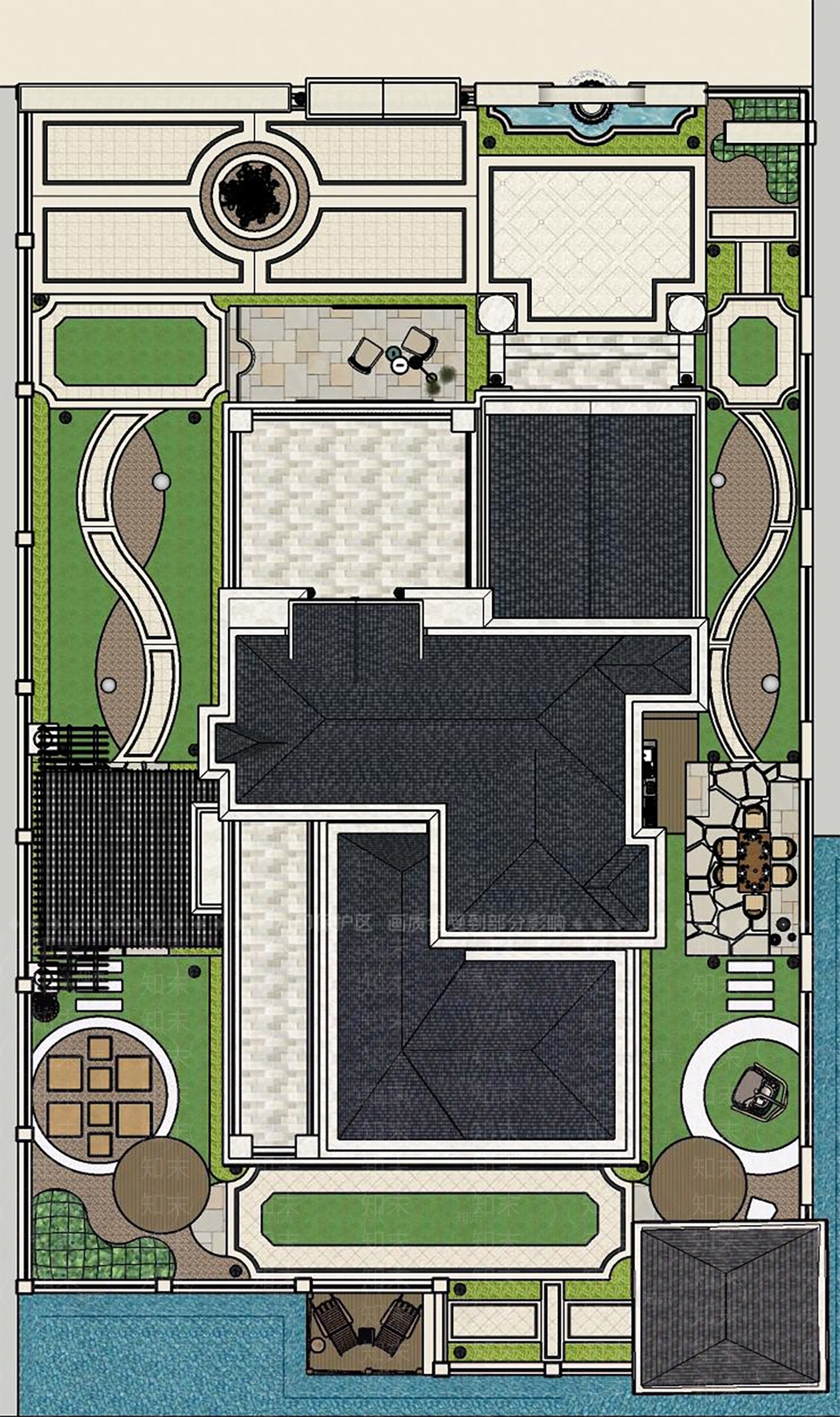 法式欧式别墅庭院SU模型下载【ID:1183595403】