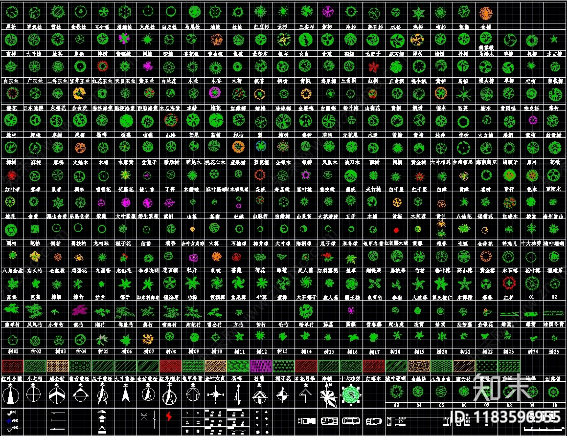 综合植物图库cad施工图下载【ID:1183596955】