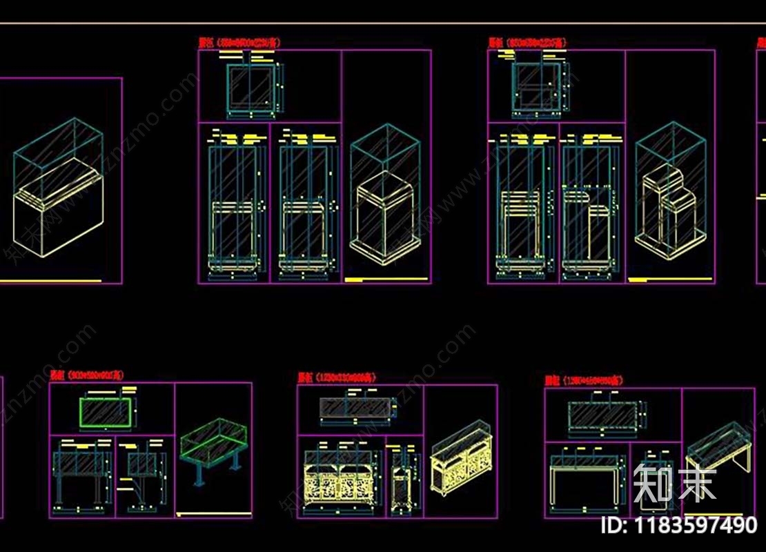 现代新中式综合家具图库cad施工图下载【ID:1183597490】