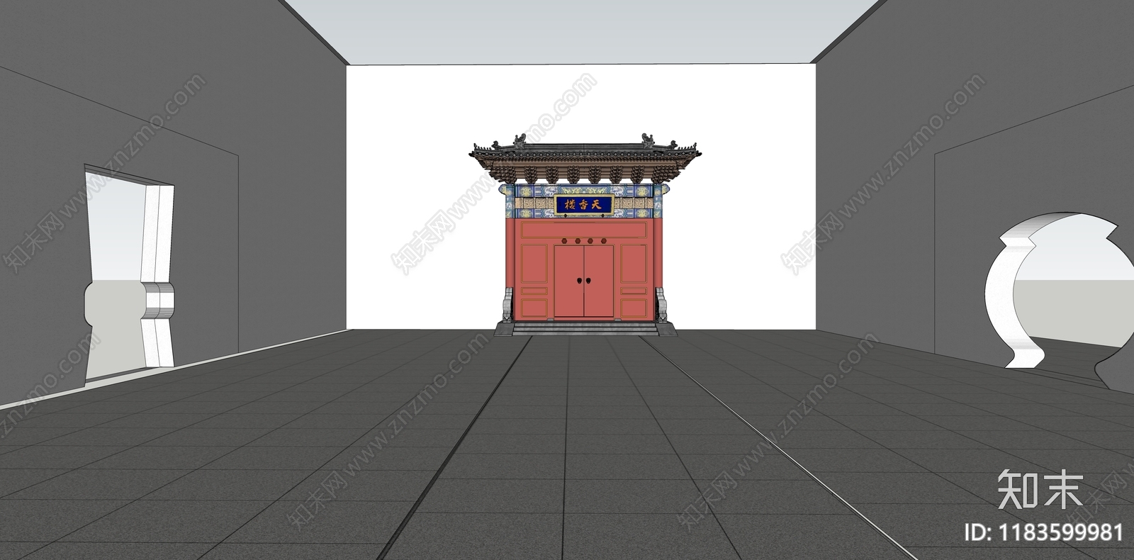 中式风格建筑SU模型下载【ID:1183599981】